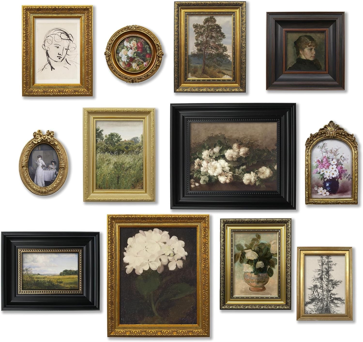 12 Pcs Vintage Picture Frame Set for Gallery Wall — Antique Gold & Brass, Sizes 12 Pcs Vintage Picture Frame Set for Gallery Wall — Antique Gold & Brass, Sizes