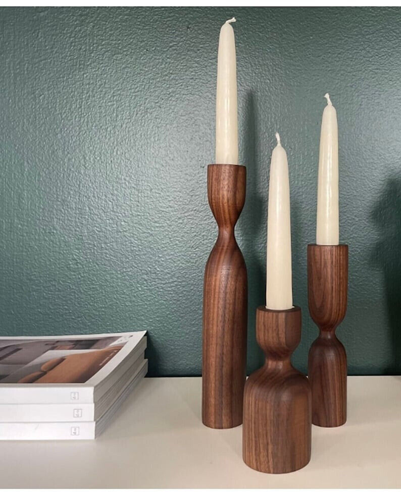 Wooden Scandinavian Candlestick Holders Set of 3, Minimalist Scandinavian Style