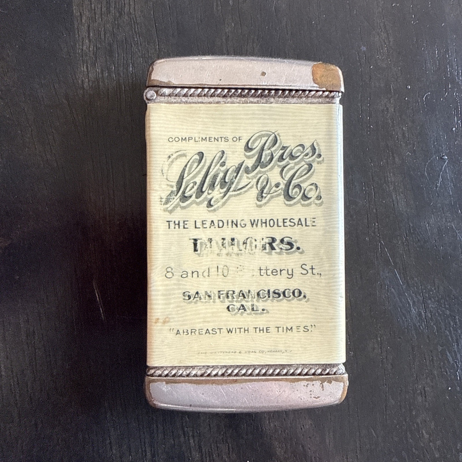 Antique Advertising Match Safe - Selig Bros & Co Celluloid Vesta Cigar Matches