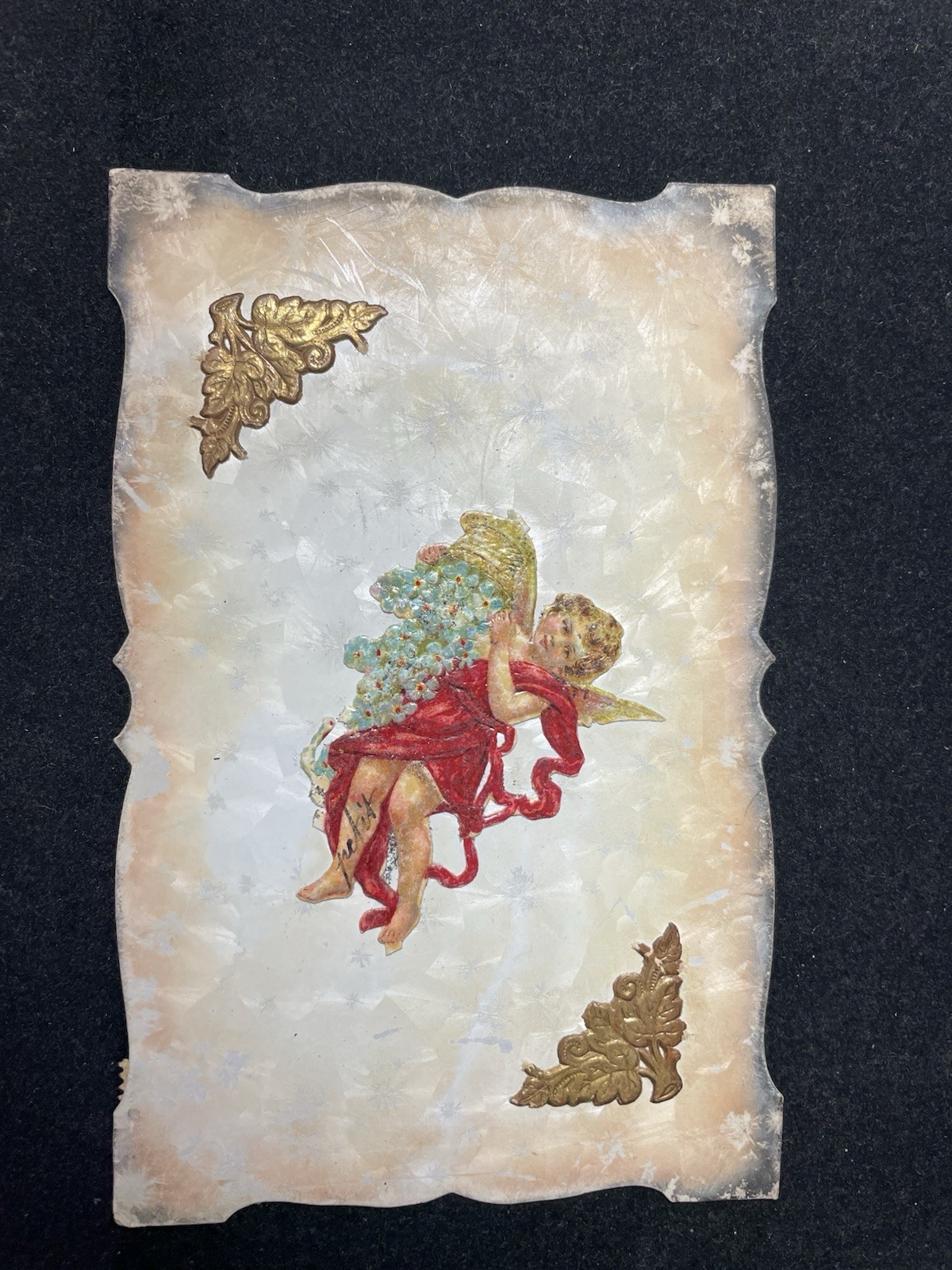 EXQUISITE VINTAGE FRENCH POSTCARD SIGNED CHERUB WITH BASKET OF GRAPES P55 EXQUISITE VINTAGE FRENCH POSTCARD SIGNED CHERUB WITH BASKET OF GRAPES P55