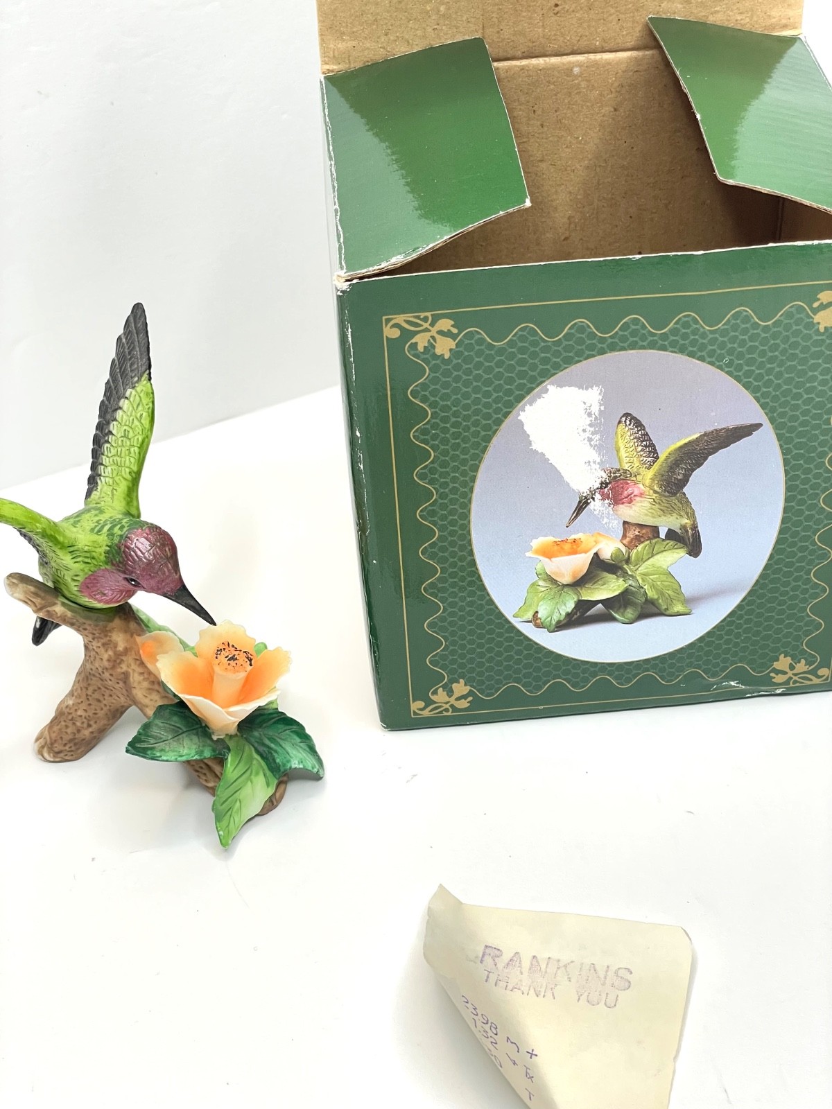 VINTAGE RUSS 15440 NATURE’S SONG HUMMINGBIRD PORCELAIN FIGURINE WITH BOX