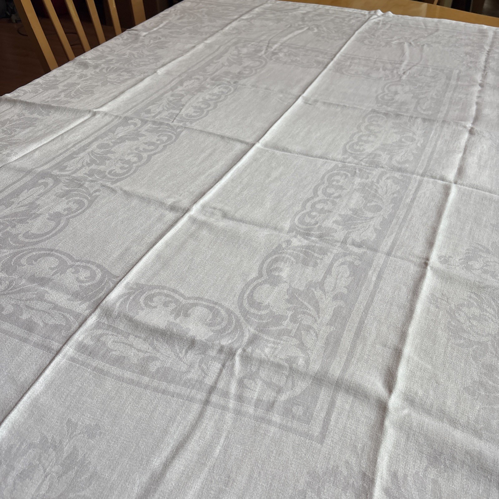 Vintage Antique Linen Tablecloth White Embroidered Flower Floral 54 X 72