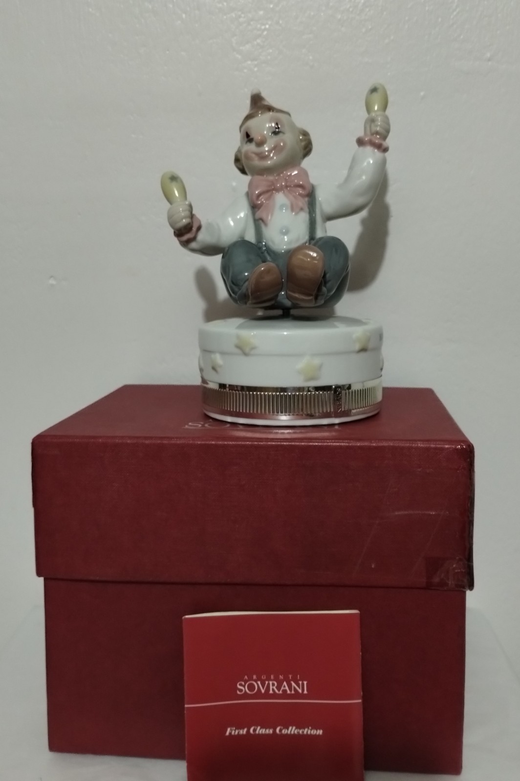 ARGENTI SOVRANI PORCELAIN/ .925 STERLING SILVER CLOWN FIGURINE 7\