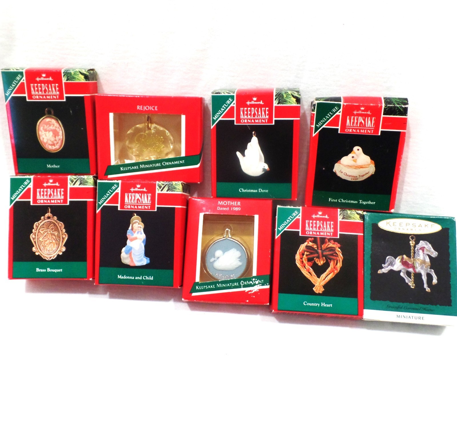 9 Hallmark Mini Keepsake Ornaments Assorted Miniatures about 1 inch,  1989-1994