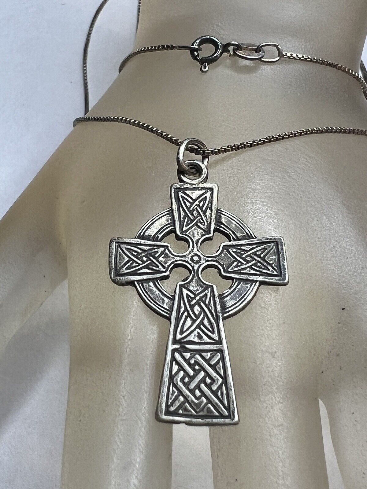 Vintage Antiques Sterling Silver Jerusalem  Crusader Cross Pendant with Chain