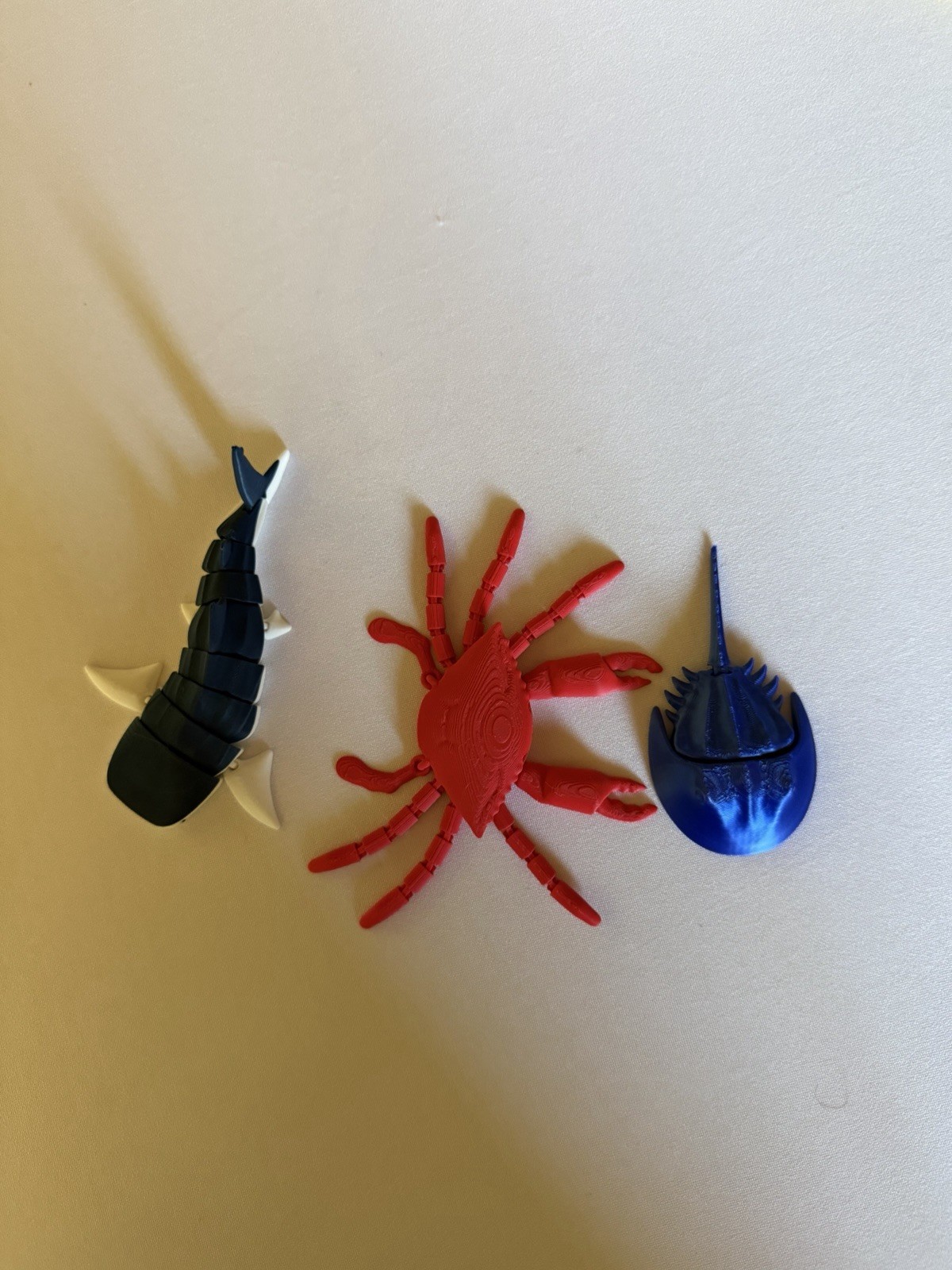 Articulated Sea Animal Lot Of 3, Shark, Horseshoe Crab, Crab Articulated Sea Animal Lot Of 3, Shark, Horseshoe Crab, Crab