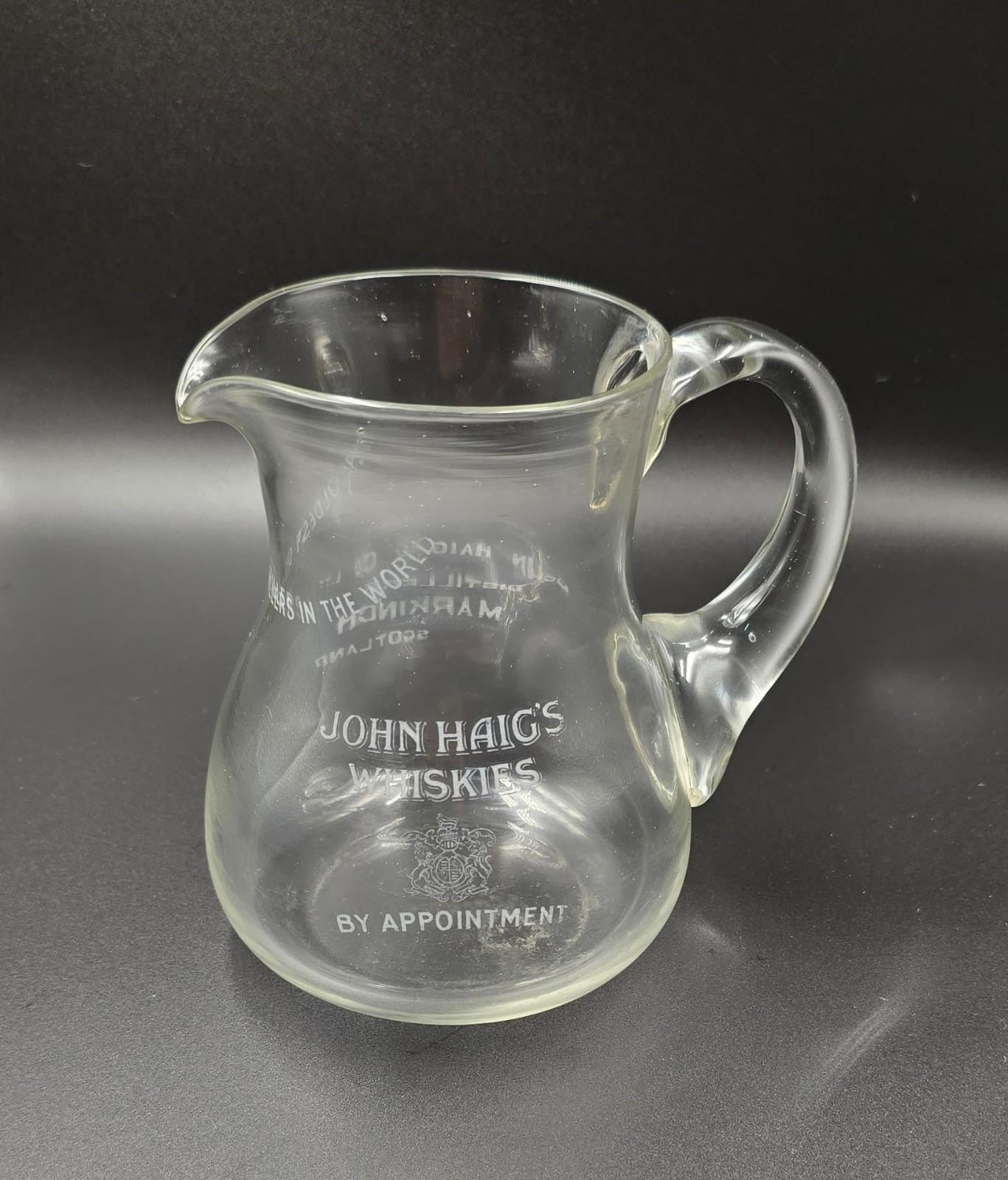 Vintage John Haig\'s Whiskies Glass Jug Rare Advertising Collectible