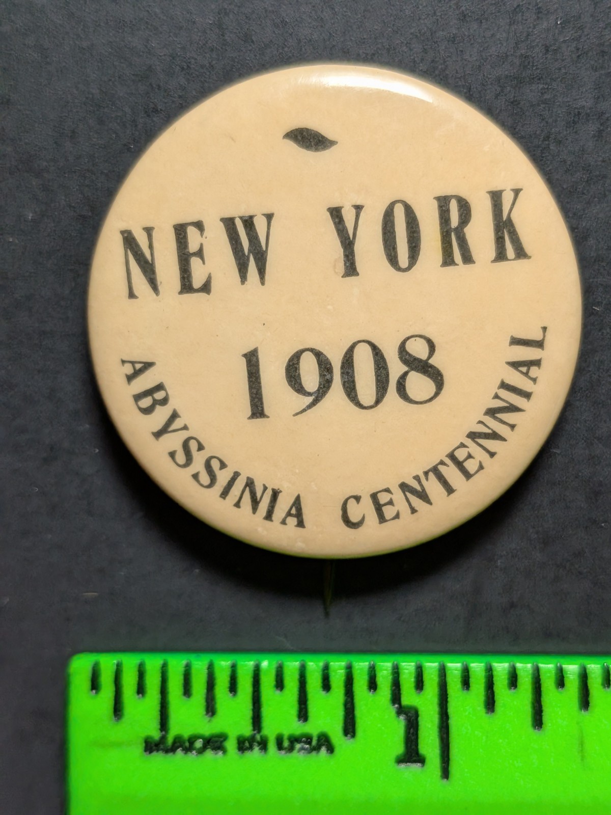 Vintage 1908 New York Abyssinia Centennial Pinback Pin Vintage 1908 New York Abyssinia Centennial Pinback Pin