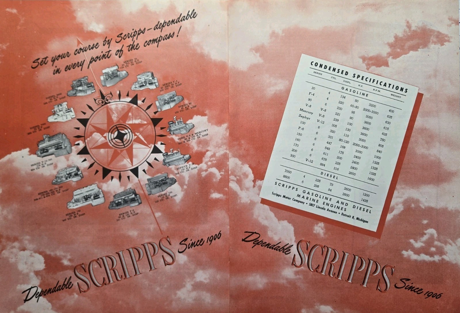 Scripps Marine Engines Print Ad 1947 - 4 6 Cylinder V-8 V-12 Gasoline Diesel