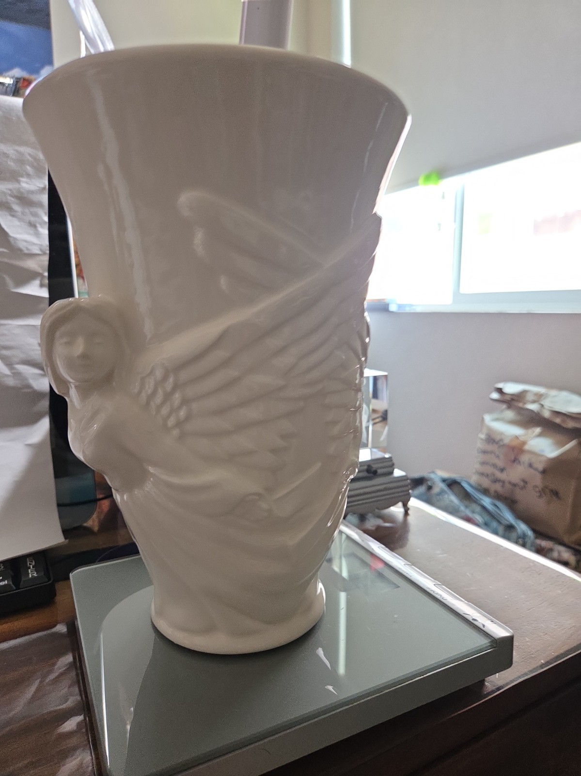 Vintage Napco Planter/Vase Embossed Winged Angel. White High Gloss Finish Japan Vintage Napco Planter/Vase Embossed Winged Angel. White High Gloss Finish Japan