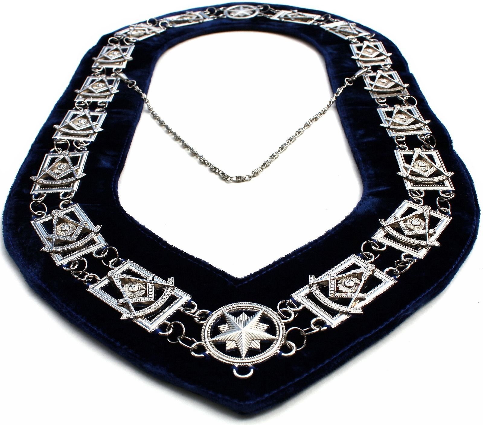 Masonic Collar PAST MASTER SILVER METAL CHAIN DARK BLUE VELVET 