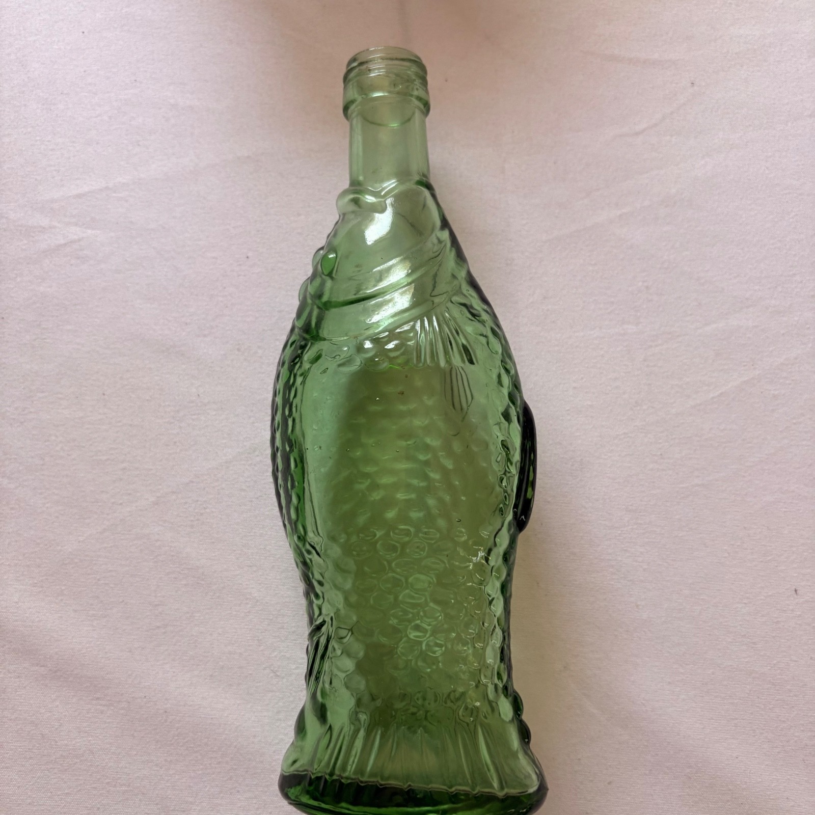 Vintage Vetreria Etrusca VE Green Glass Fish Shaped Bottle Italy 7.5\