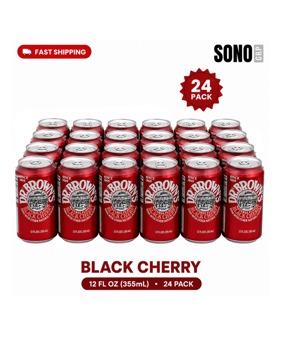 Dr. Brown's Black Cherry Soda , 12 Fl Oz (Pack of 24)