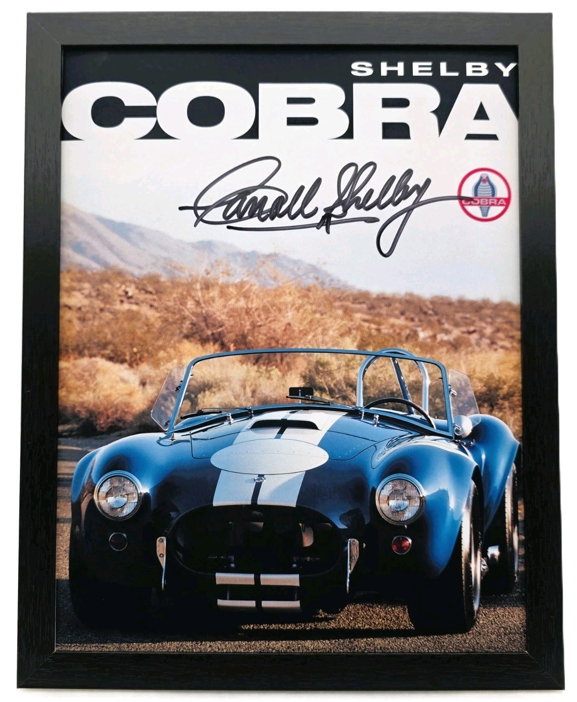 12X9 FRAMED CARROLL SHELBY SIGNED SHELBY COBRA REPRODUCTION PRINT