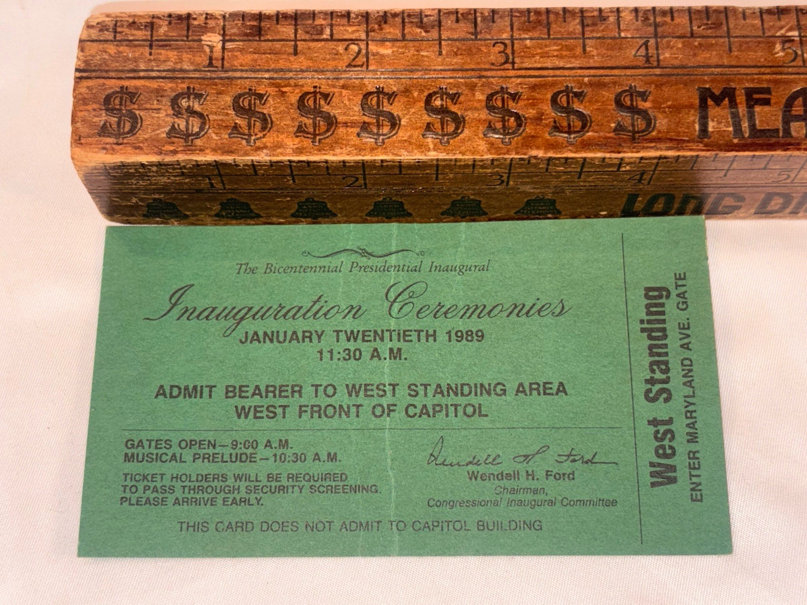 1989 GEORGE H.W. BUSH PRESIDENTIAL INAUGURATION TICKET CAPITOL STANDING PASS VTG