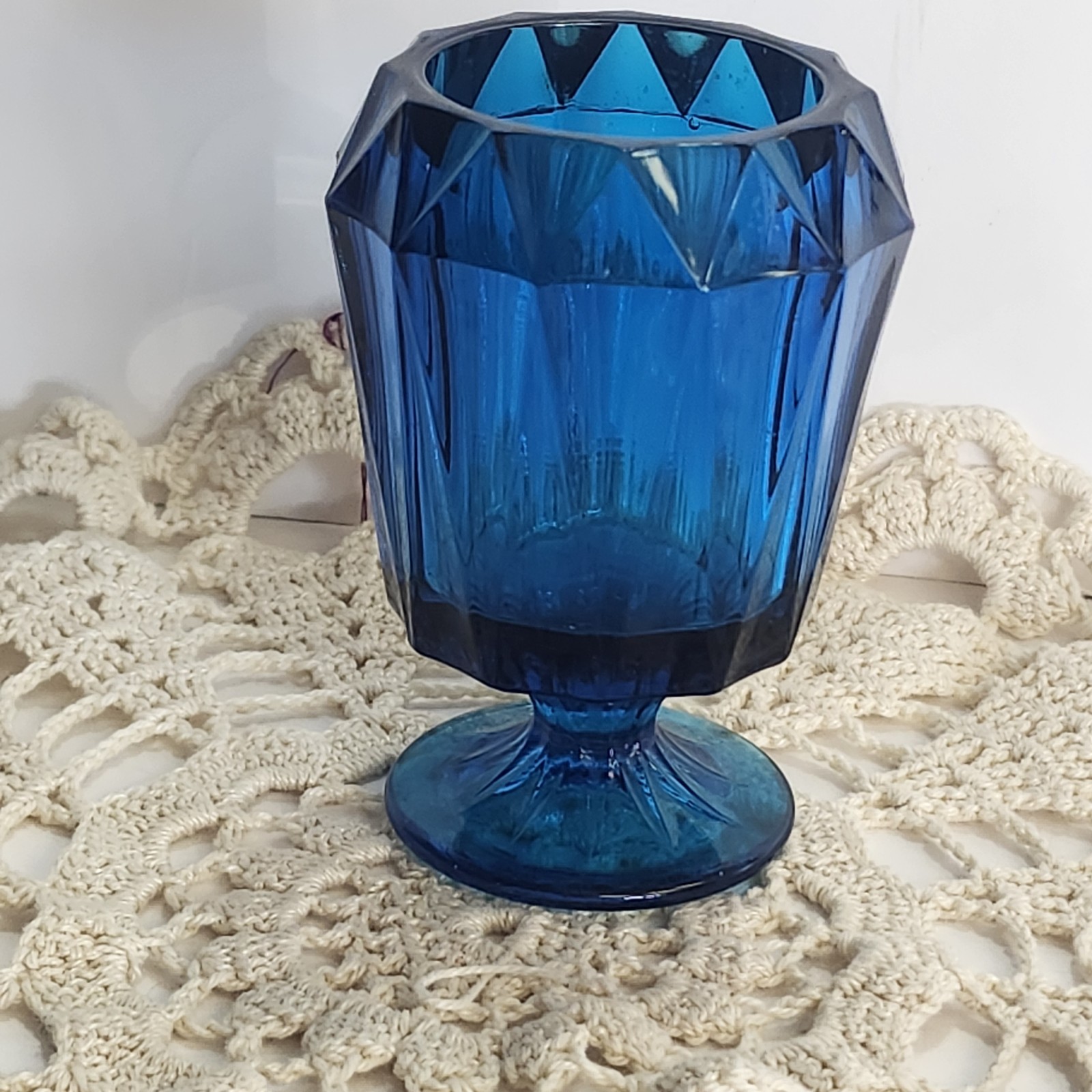 Vintage Viking Glass Diamond Point Stemmed Table Lighter Base Bluenique Rare