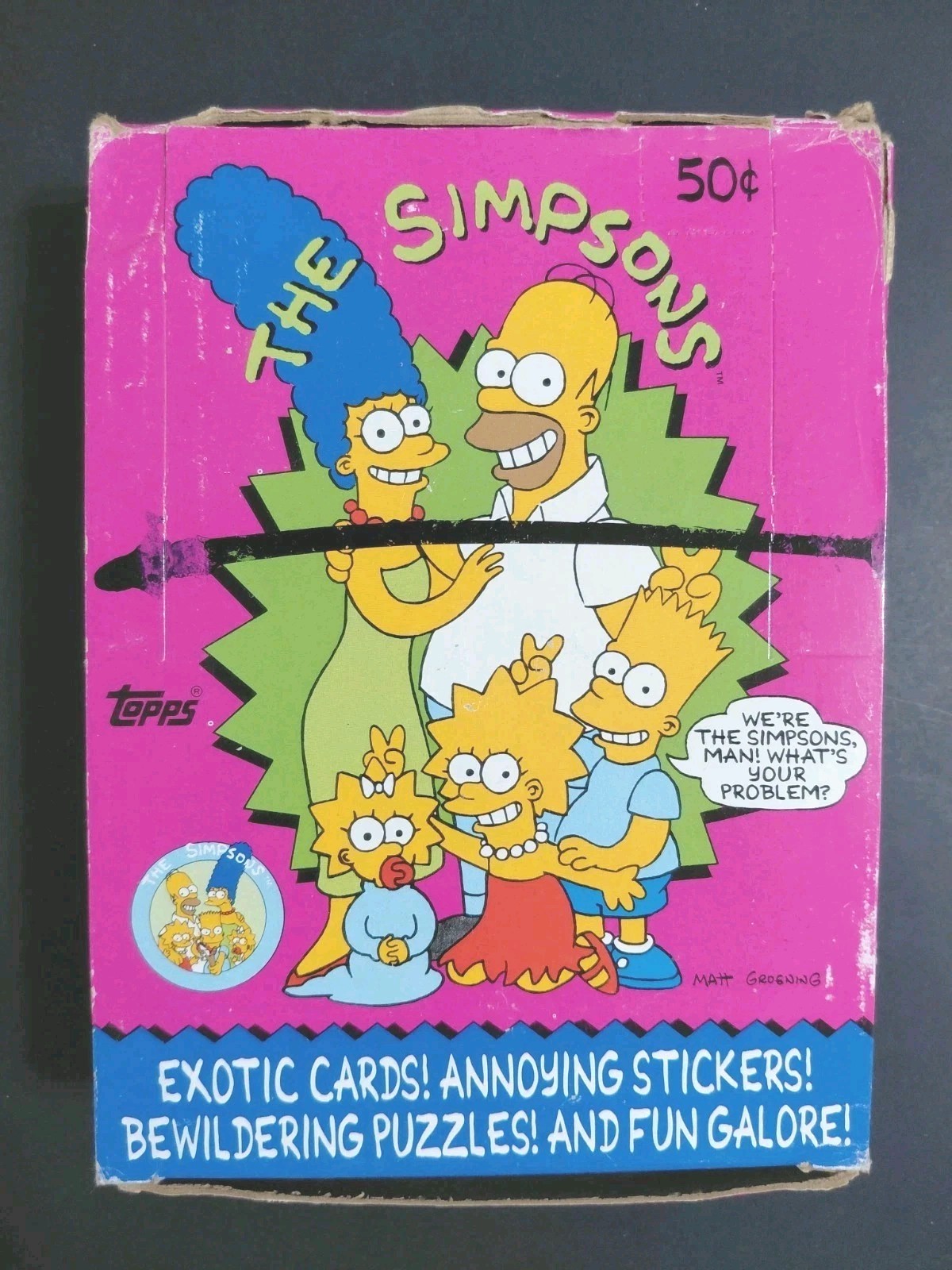 1990 Topps Simpsons Wax Pack Full Original Box of 36 Clean Sealed Packs 