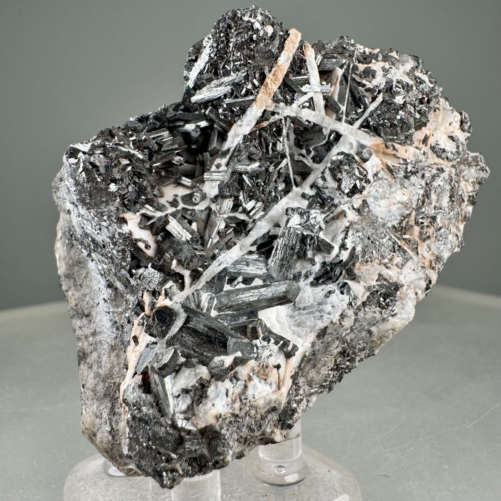 Nice Manganite Crystals on Calcite: Ilfeld, Harztor, Thuringia, Germany- Rare Nice Manganite Crystals on Calcite: Ilfeld, Harztor, Thuringia, Germany- Rare