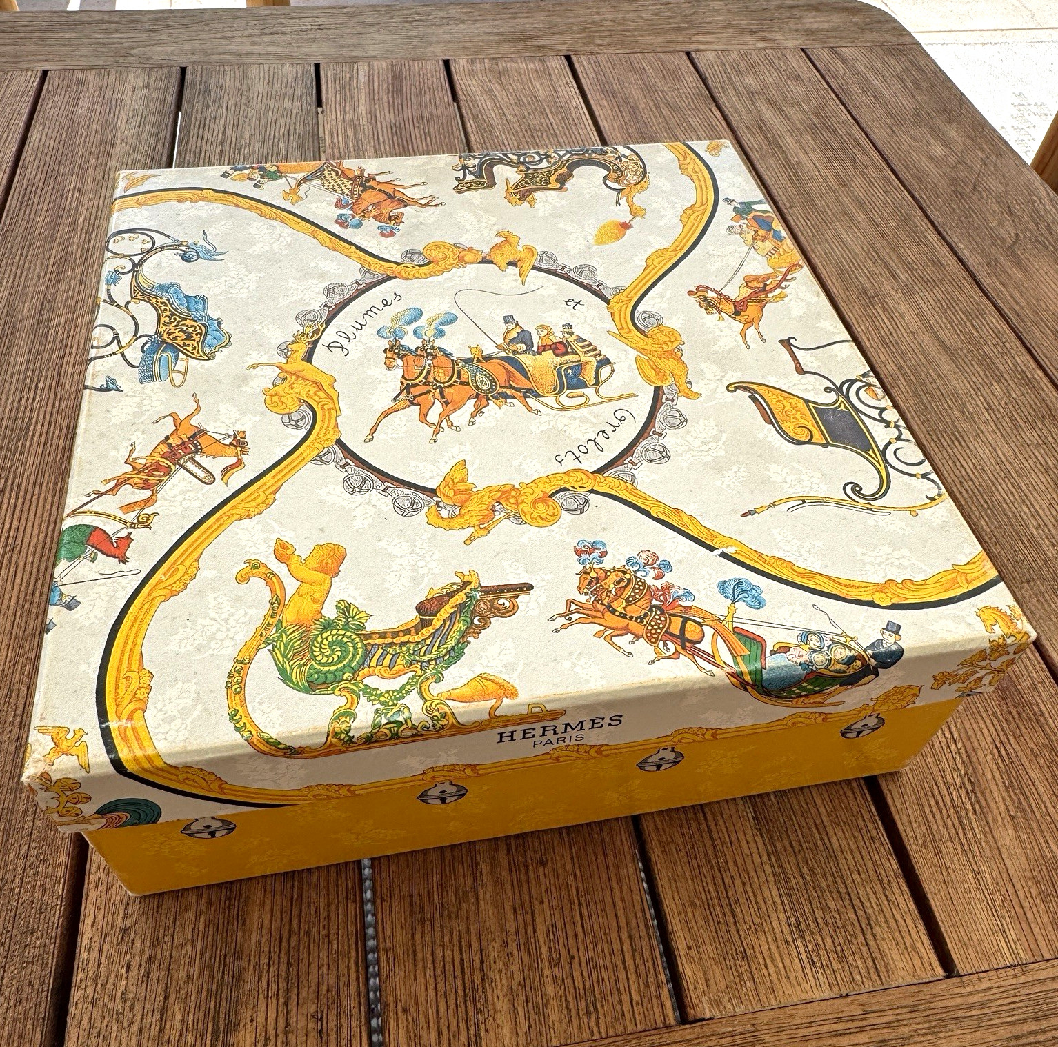 Vintage Hermès Plumes et Grelots Decorative Silk Scarf Box Artist Julia Abadie