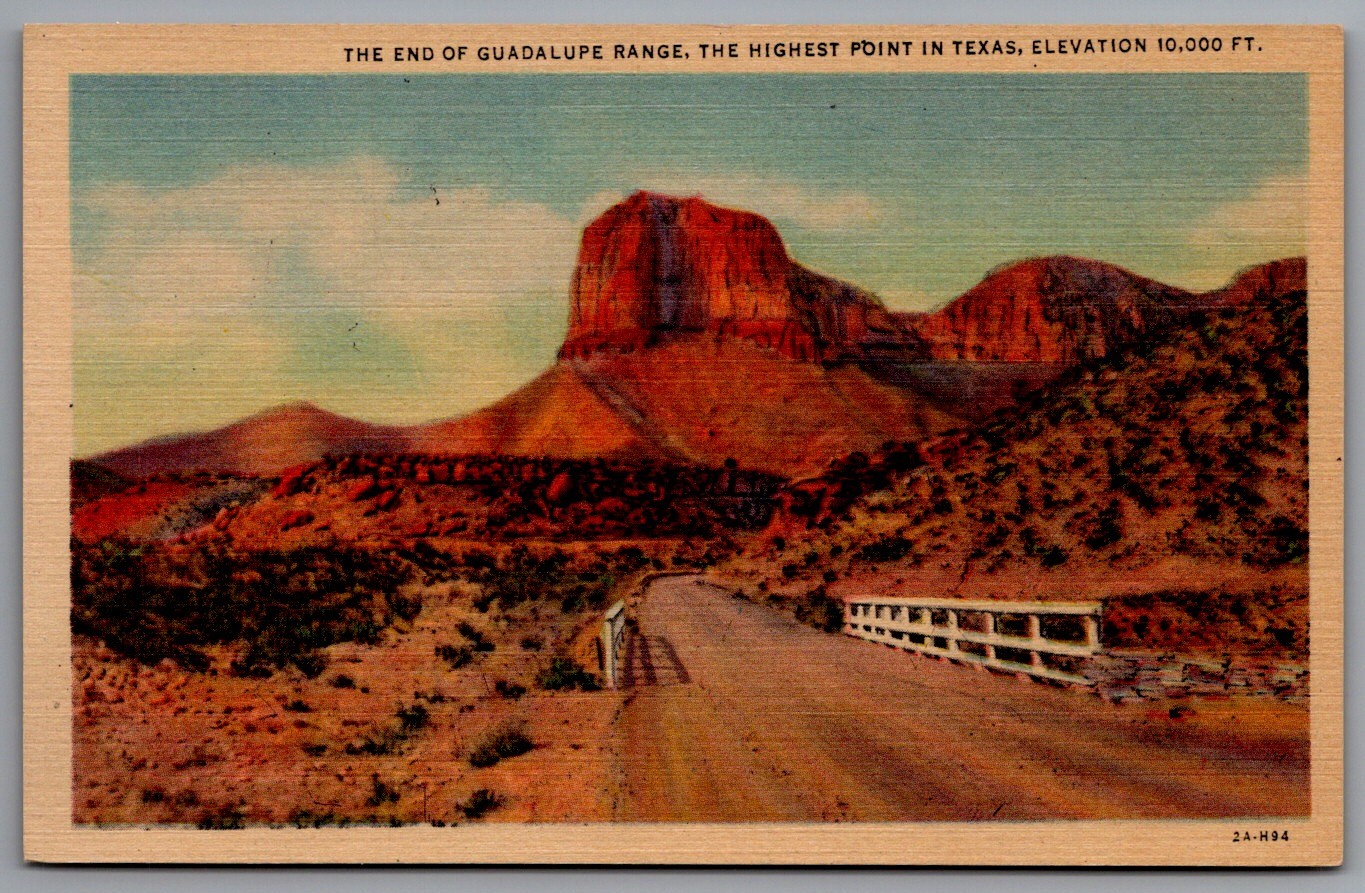 Vintage Postcard - Guadalupe Peak Texas Highest Point, Curteich Linen, Unposted