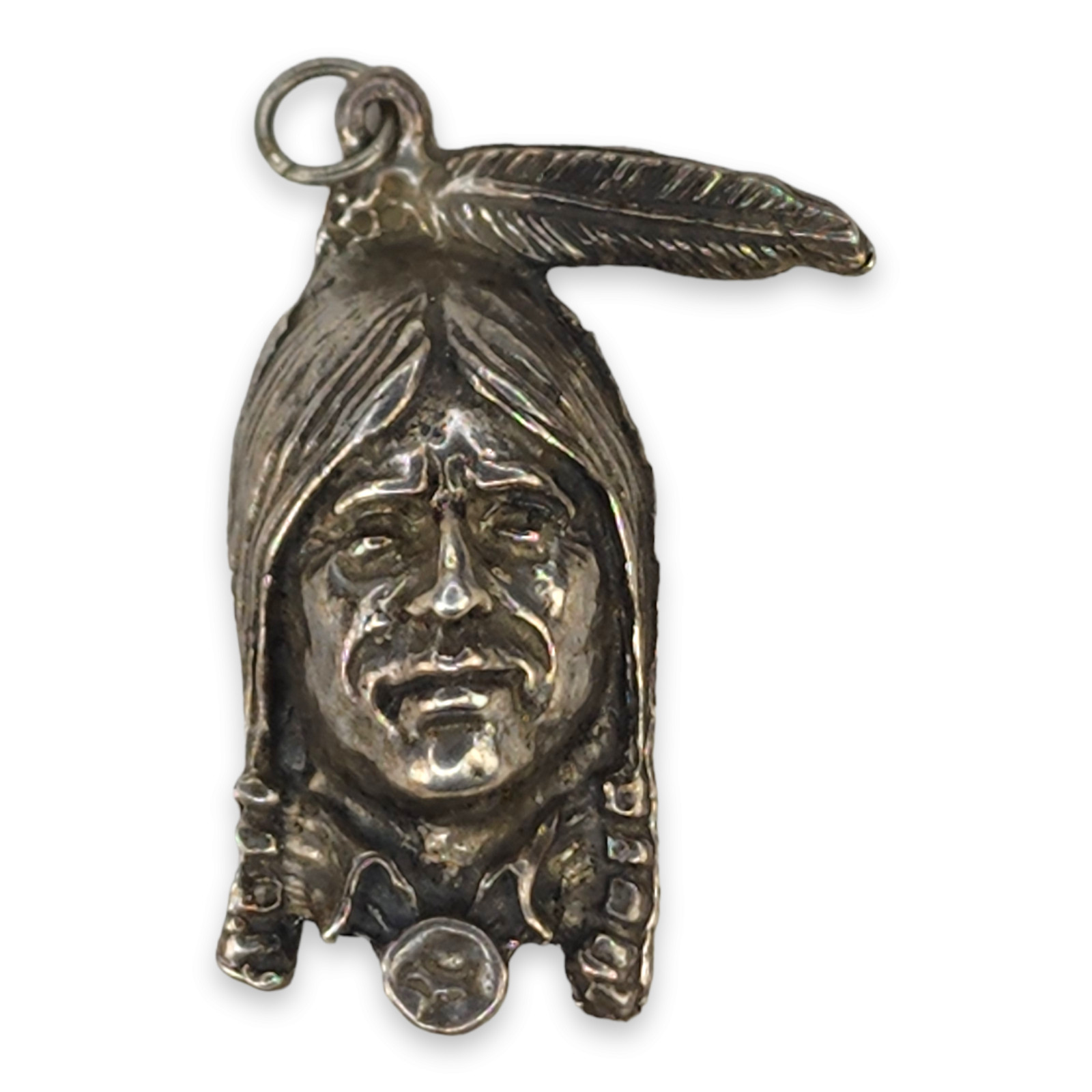 Vintage Sterling Silver 925 Cast Artisan Made Native American Indian Chief Head