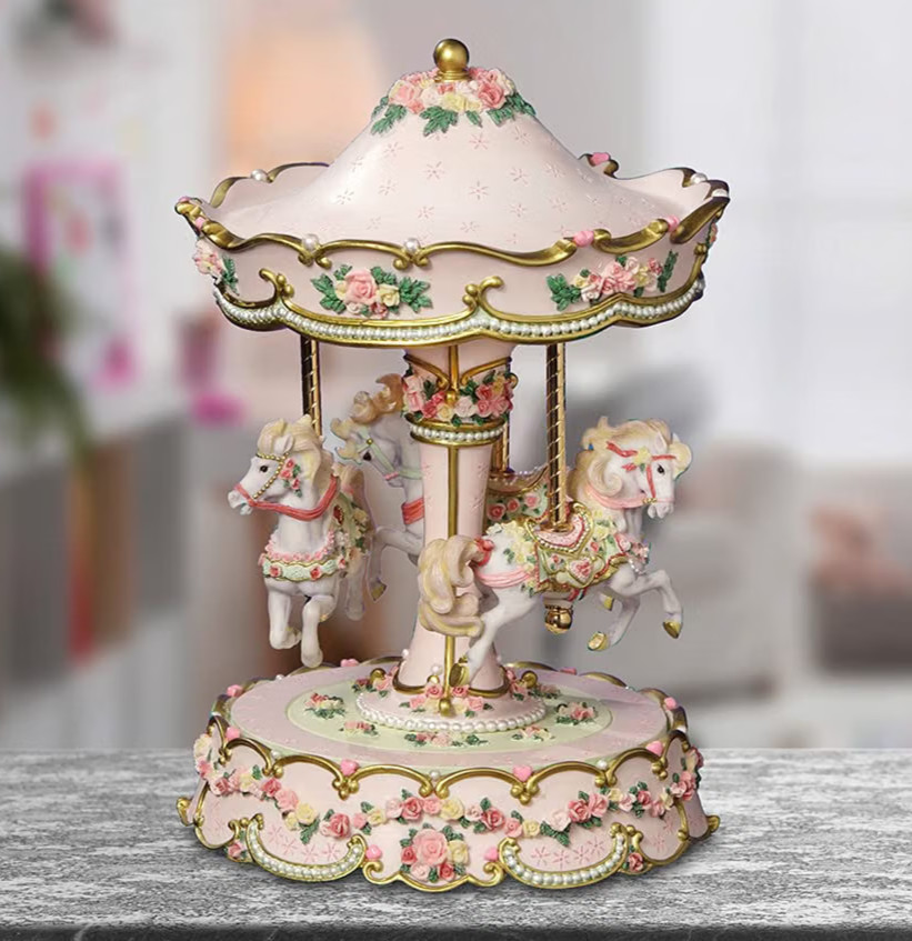 The San Francisco Music Box Company Hearts and Roses 3-Horse Carousel The San Francisco Music Box Company Hearts and Roses 3-Horse Carousel