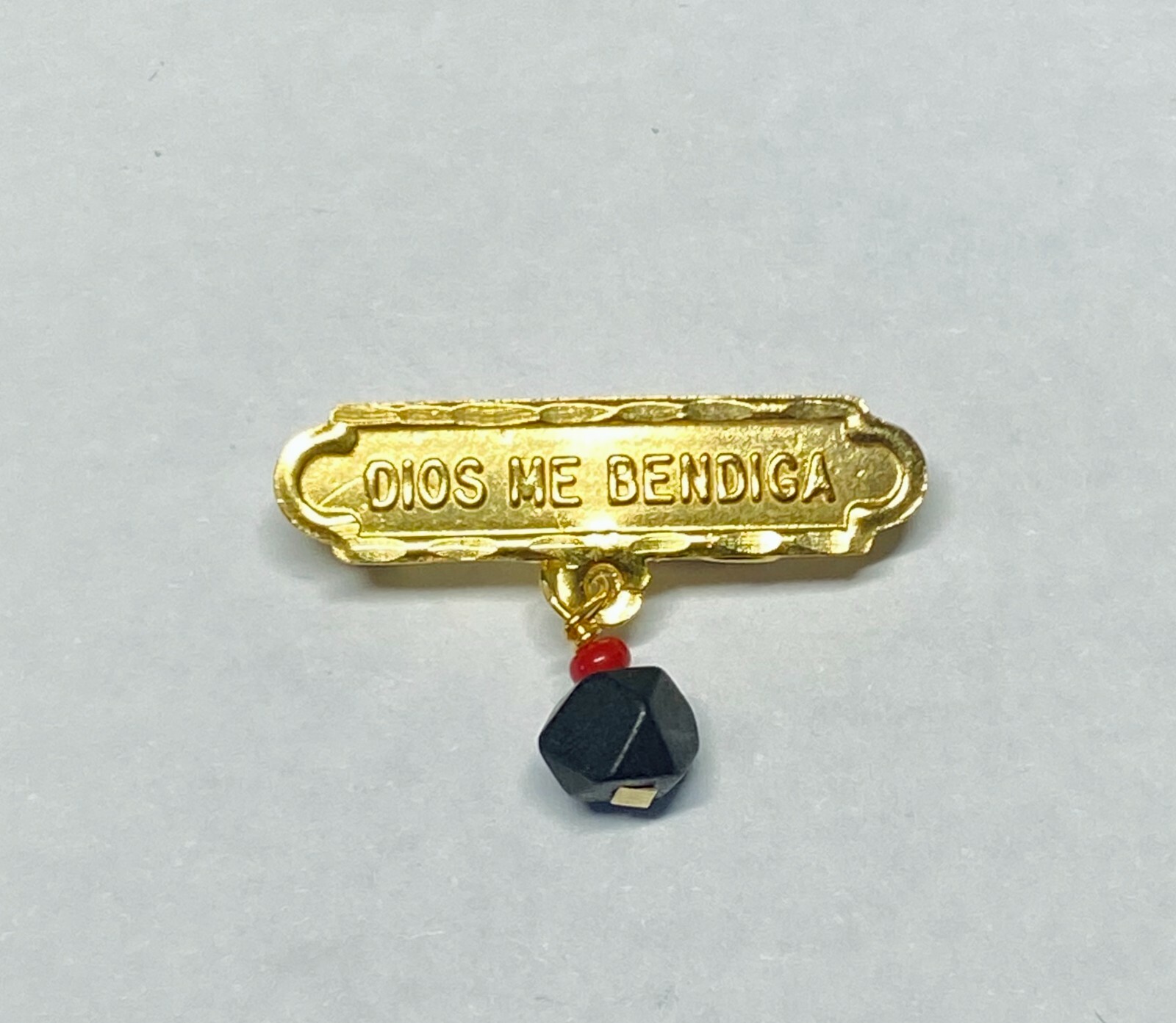10Kt Yellow Gold Dios Me Bendiga with Genuine Azabache Baby Pin