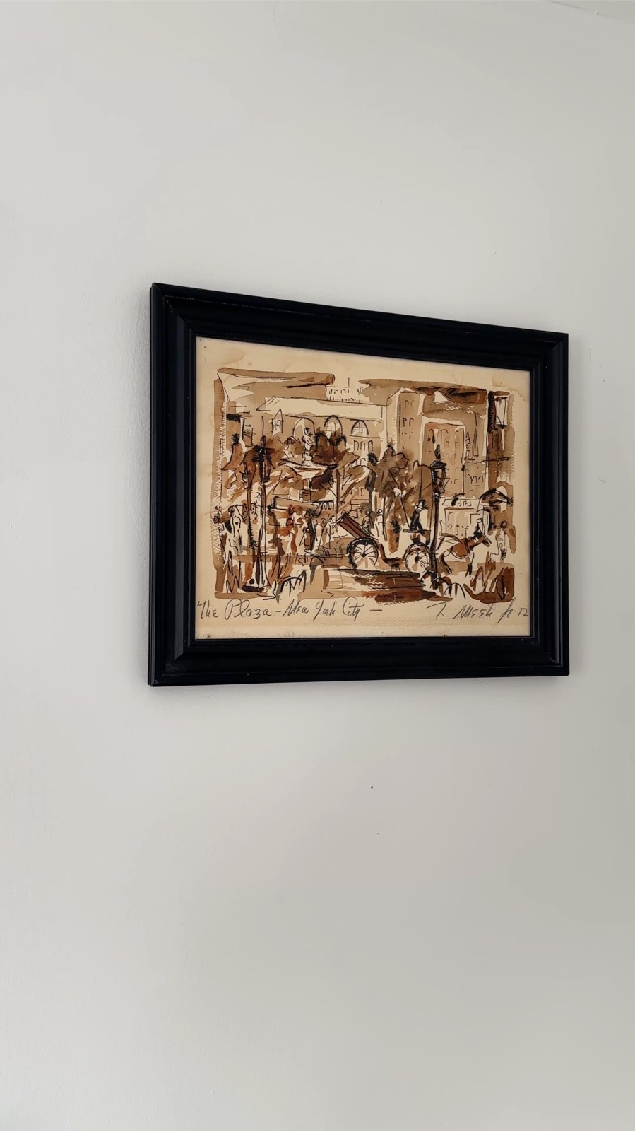 Vintage NYC Plaza Hotel Watercolor Signed T Meek Jr c1950s Framed Vintage NYC Plaza Hotel Watercolor Signed T Meek Jr c1950s Framed