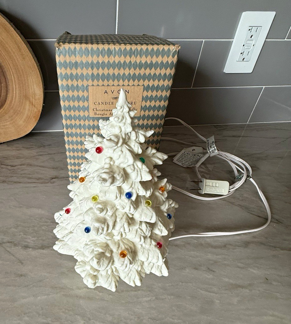 VTG Lighted Ceramic Christmas Tree White w/ Multicolor Lights
