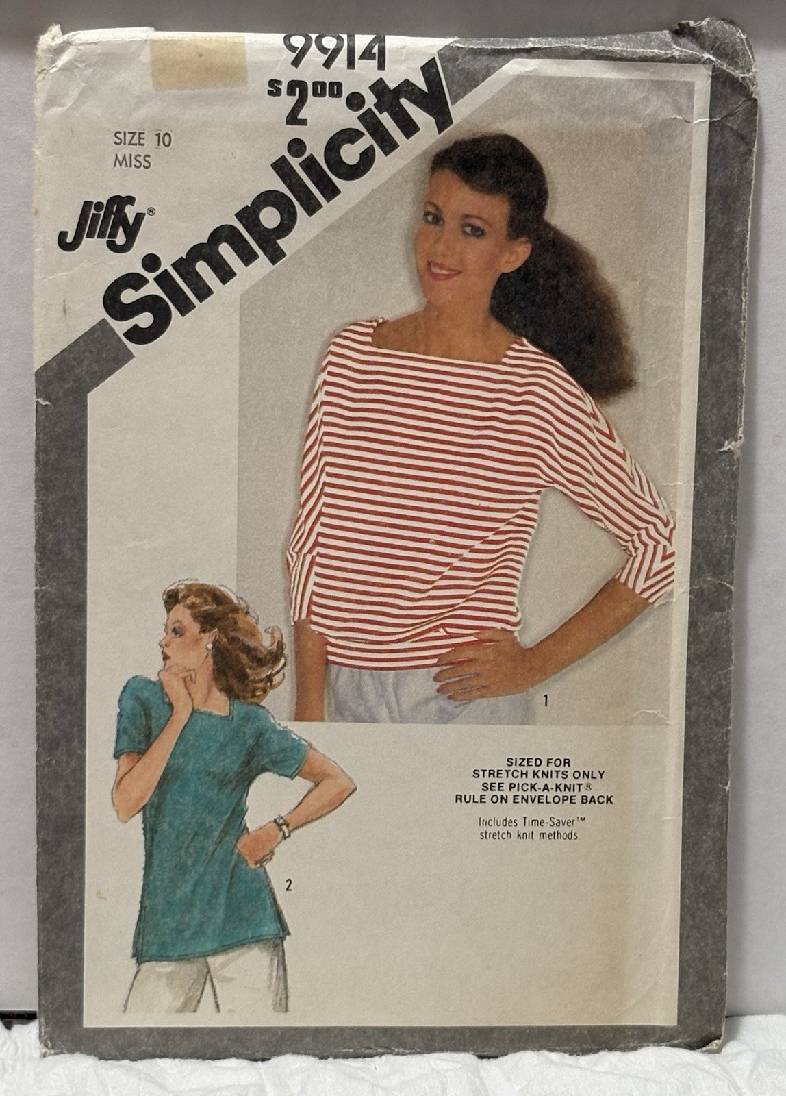 Simplicity 9914 Size 10 Misses Pull Over Tops *PREOWNED* NEW*VINTAGE
