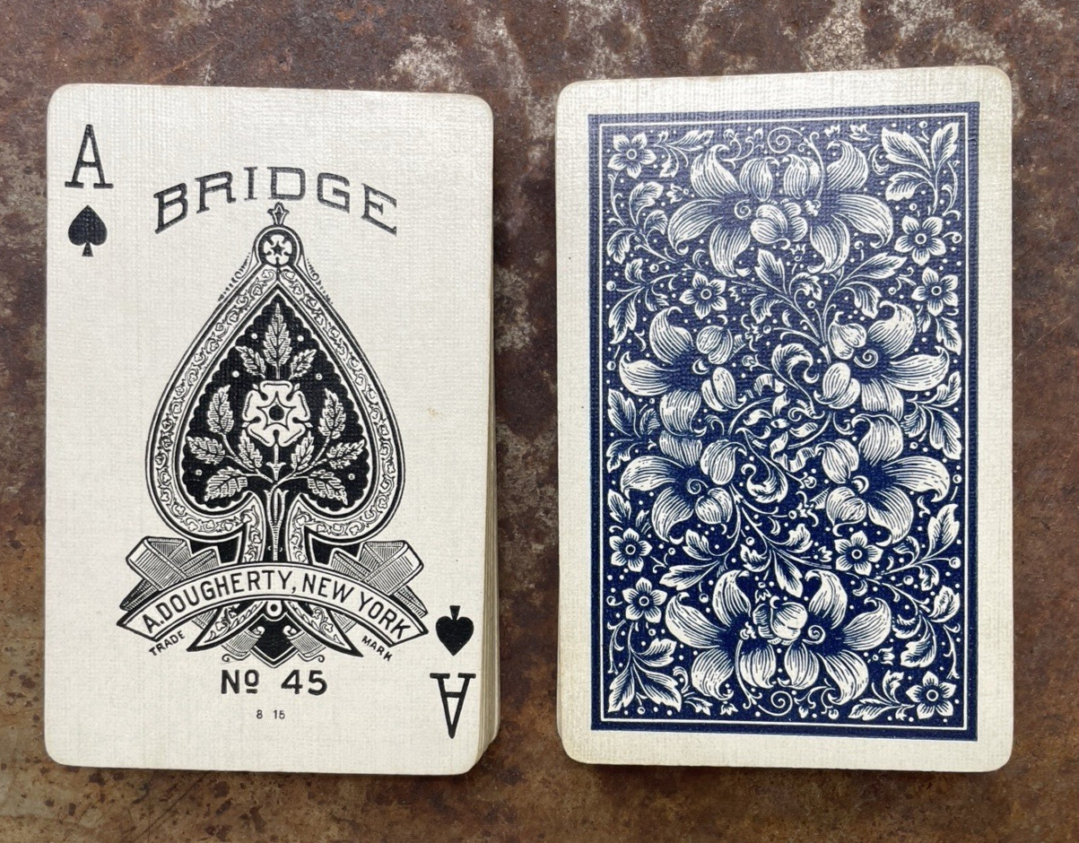 c1915 Antique Deck A Dougherty Bridge No 45 Playing Cards, 52/52, no J
