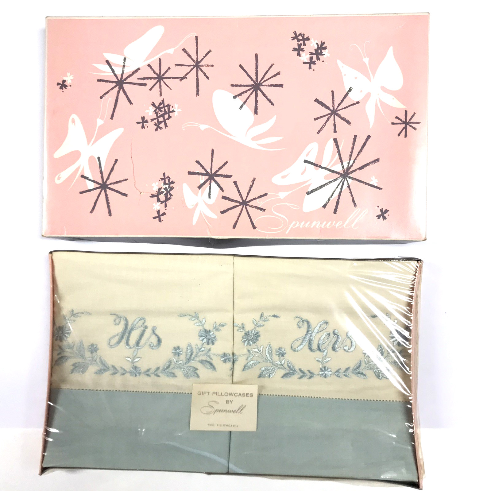 Spunwell HIS/HERS Gift Pillow Case Ensemble Burlington Grannycore Vintage 1950s