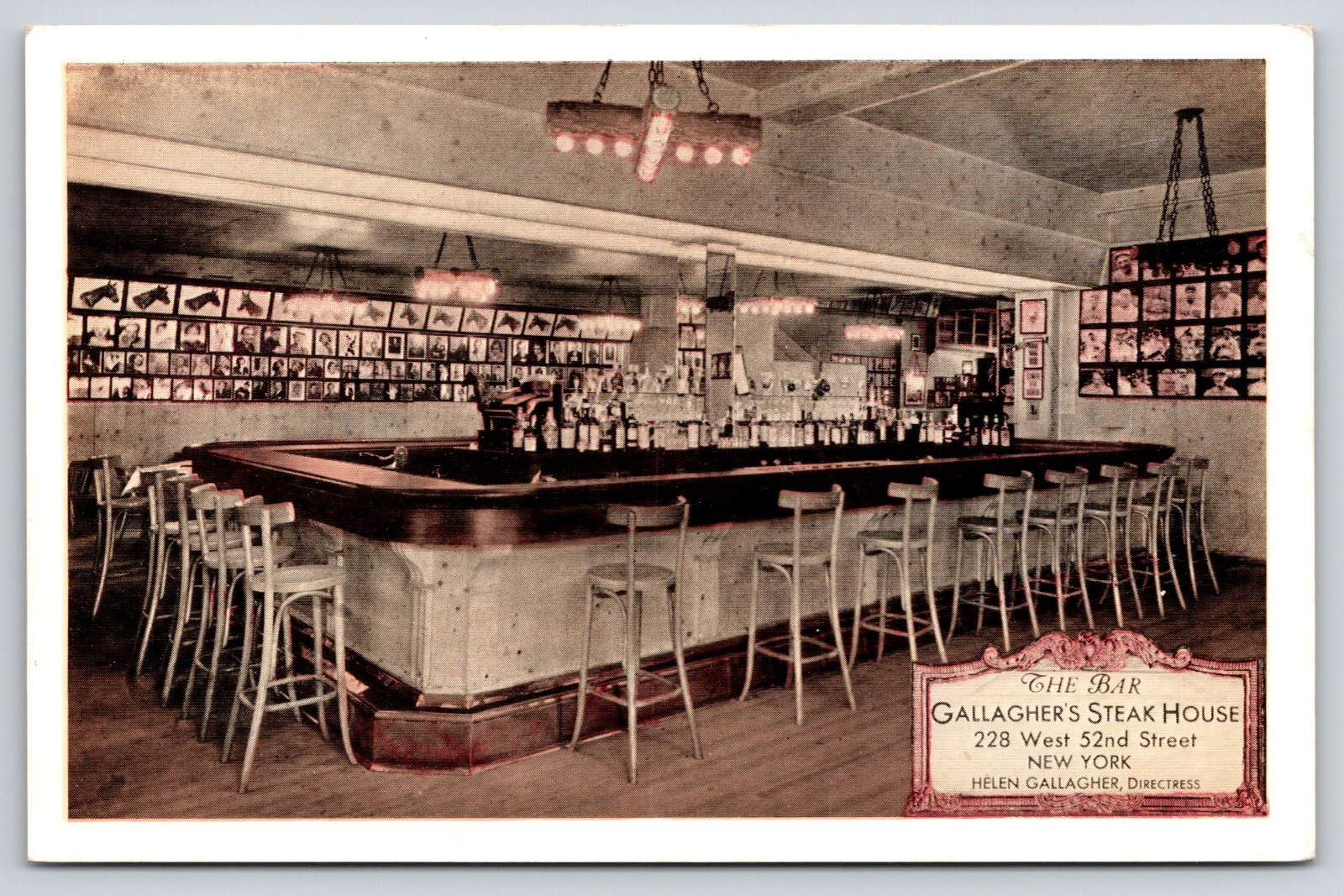 Gallaghers Steak House Bar West 52nd Street New York Postcard UNP Interior View Gallaghers Steak House Bar West 52nd Street New York Postcard UNP Interior View