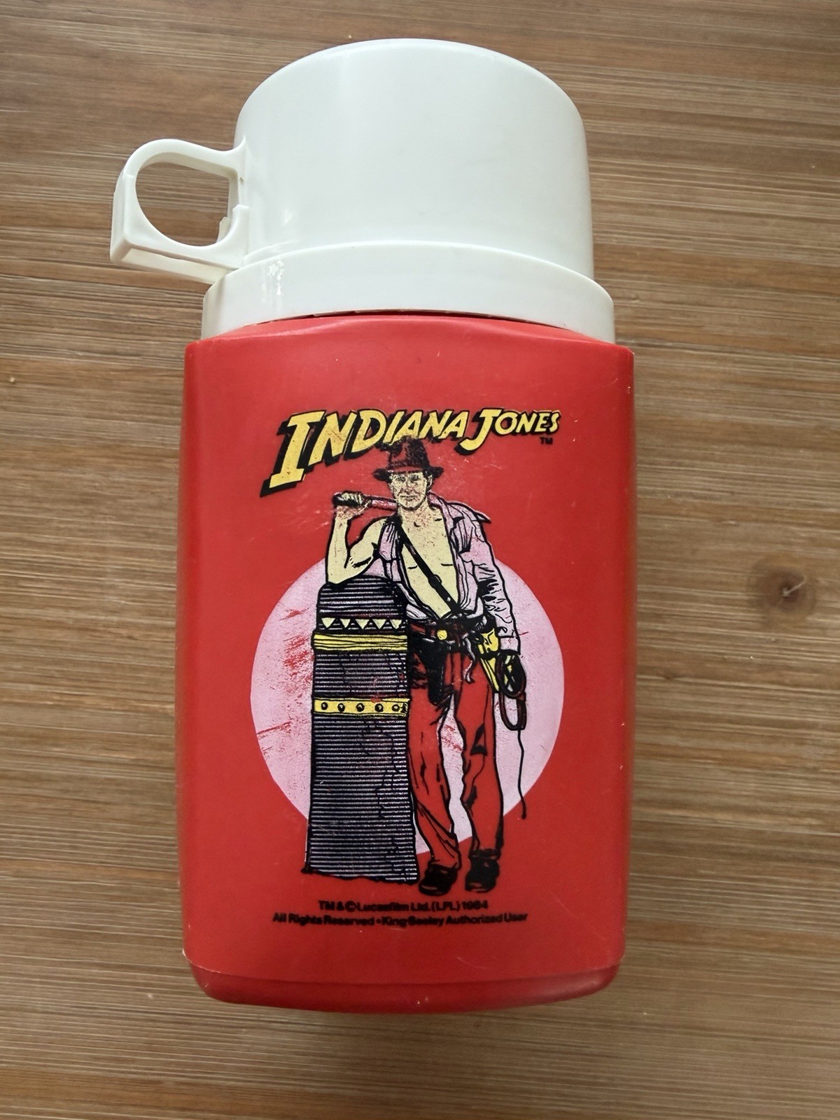Vintage 1984 Indiana Jones Thermos King Seeley 8 Oz Red Lucasfilm Complete