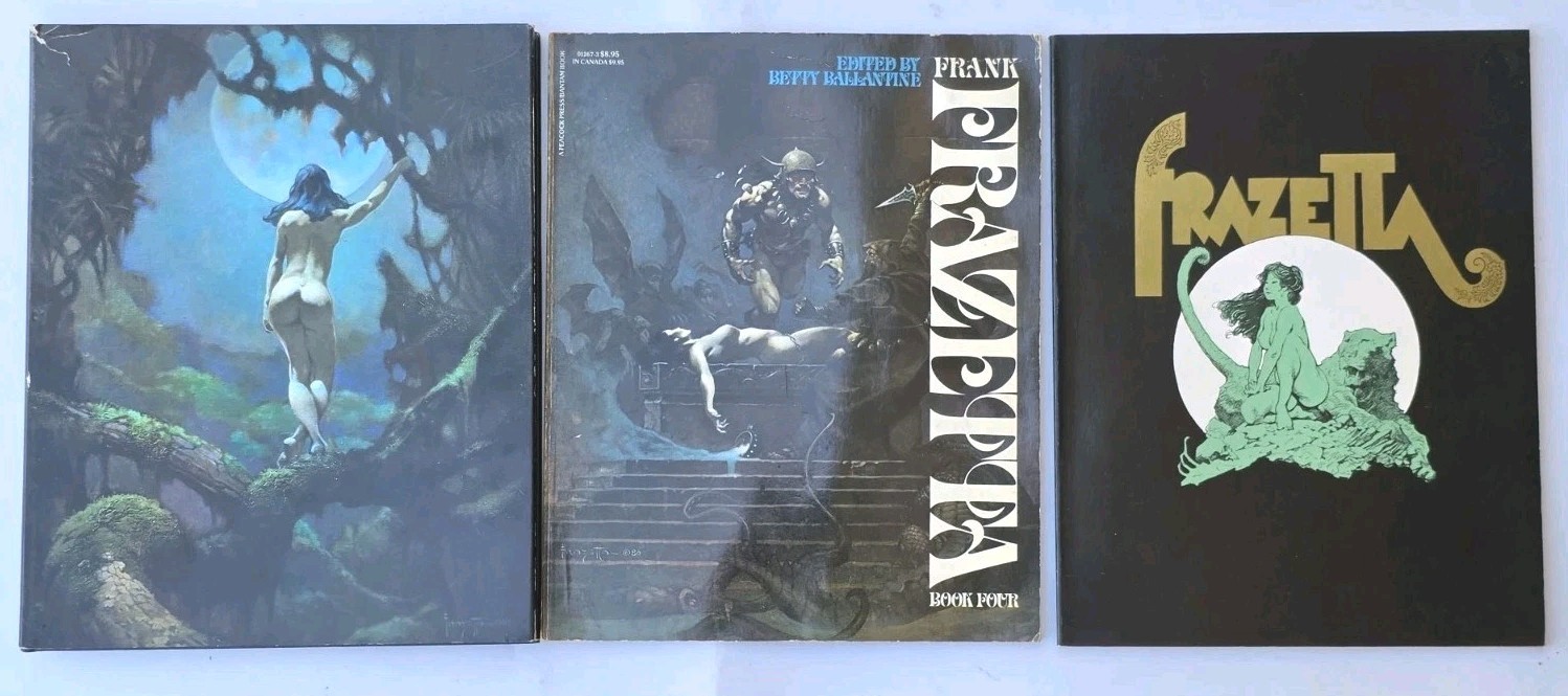 3 Vtg Frank Frazetta Art Publications And Retrospective Alexander Gallery NYC