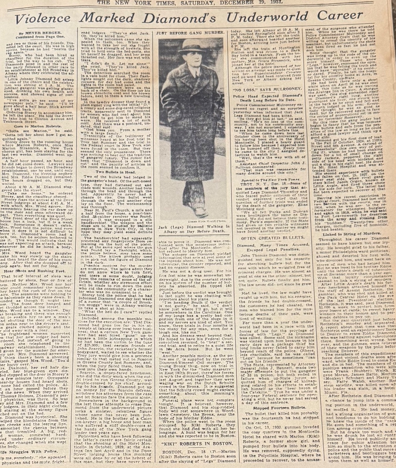 Vintage Death of Jack Legs Diamond NEW YORK TIMES News Article Estate Sale Find