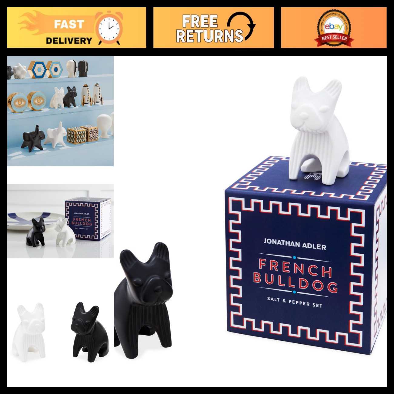 French Bulldog Salt and Pepper Shakers - Cute Ceramic Kitchen Decor, Gift Idea French Bulldog Salt and Pepper Shakers - Cute Ceramic Kitchen Decor, Gift Idea
