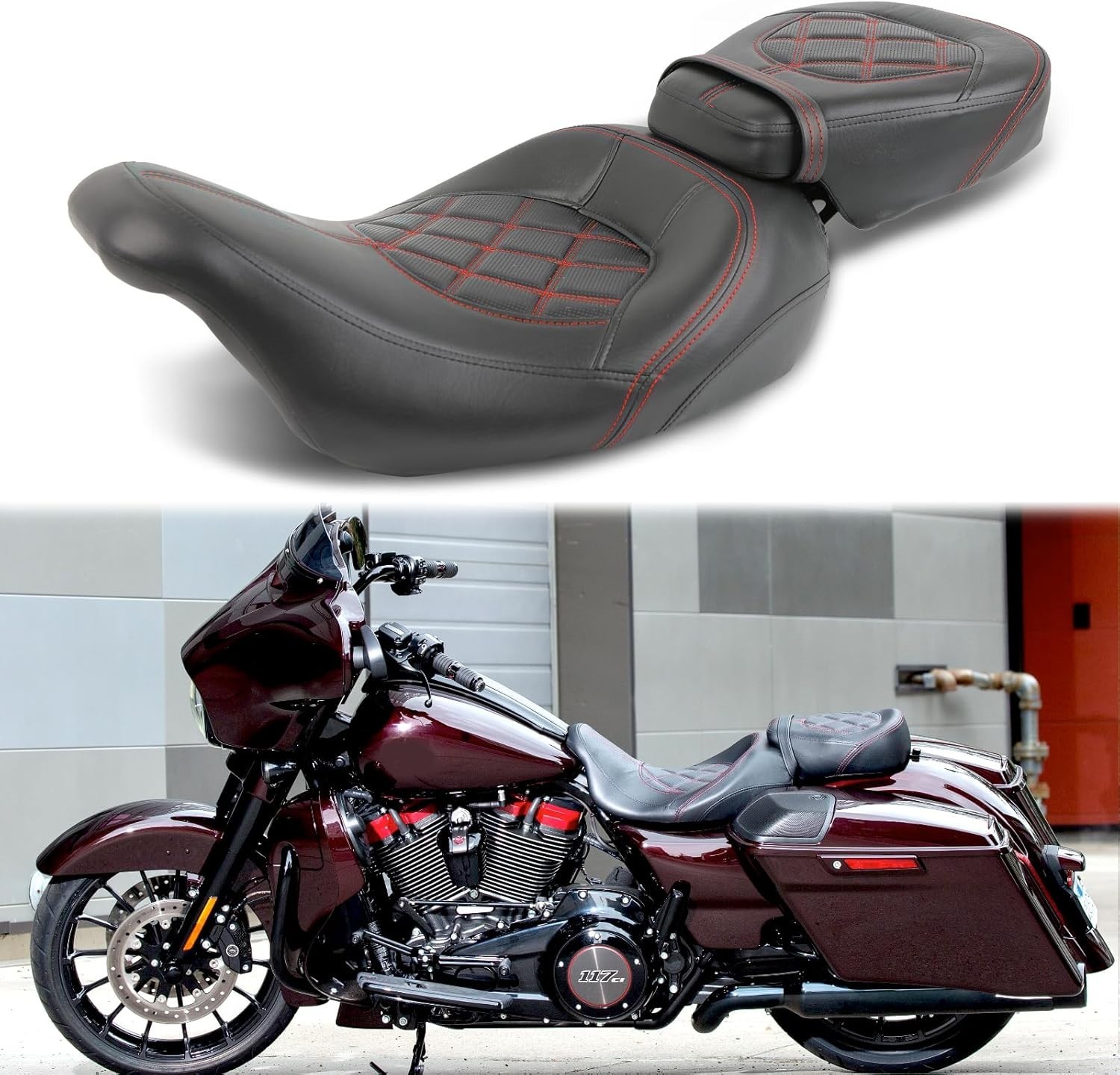 Low-Profile Driver Passenger Seat Pillion Set Compatible with Harley Touring Roa Low-Profile Driver Passenger Seat Pillion Set Compatible with Harley Touring Roa