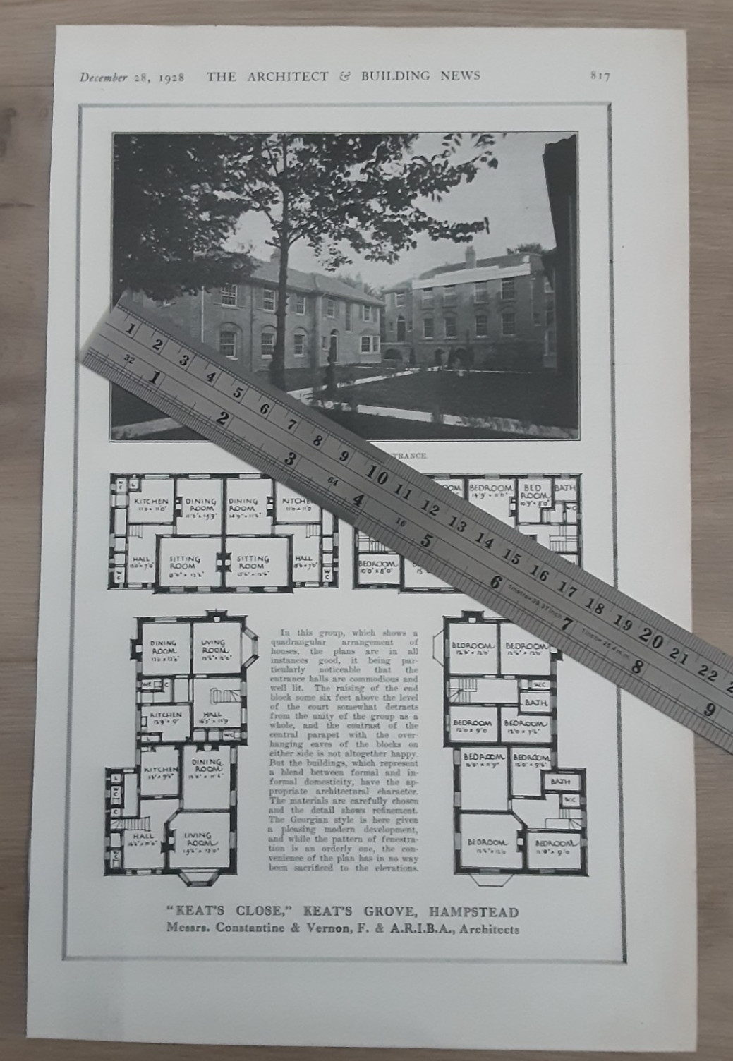 1928 Press Cutting Hampstead Keat\'s Close, Keats Grove London Architecture