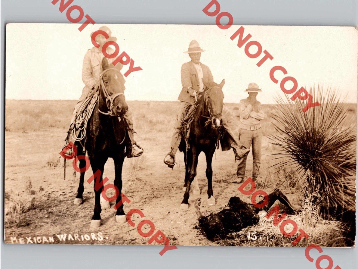 c1910 Mexican Warriors Horses Guns Dead Body Soldier Mexico Border War RPPC