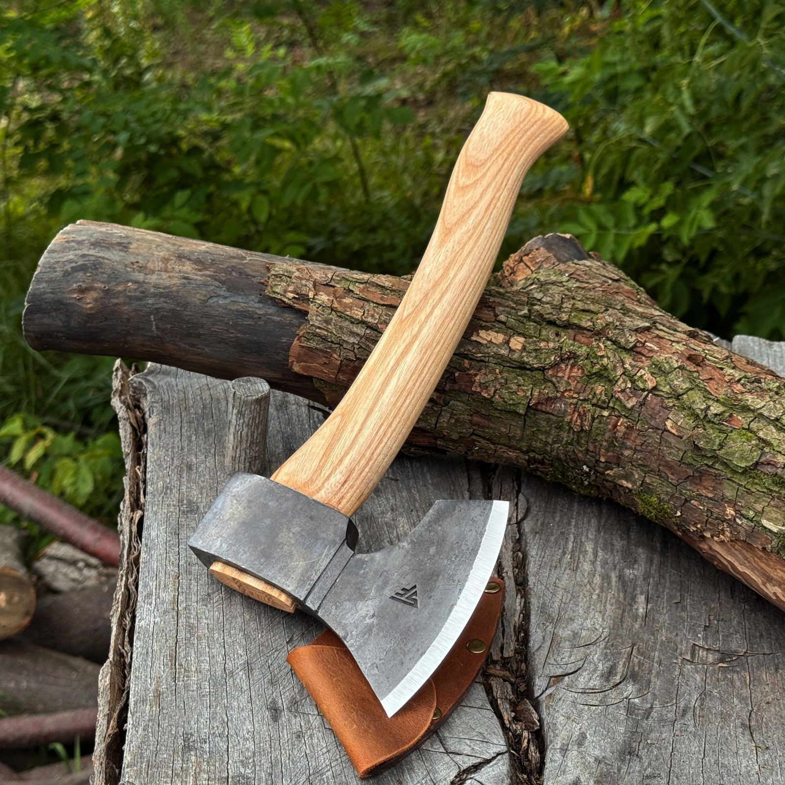 Carving Axe Hand Forged Woodworking Hatchet 52100 Carbon Steel Leather Sheath
