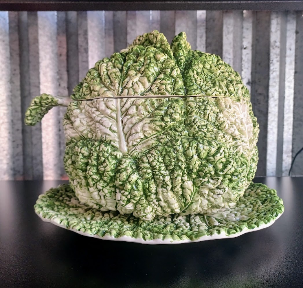 Large Vintage Majolica Cabbage Soup Tureen Set 4 Pc with 13 Large Vintage Majolica Cabbage Soup Tureen Set 4 Pc with 13