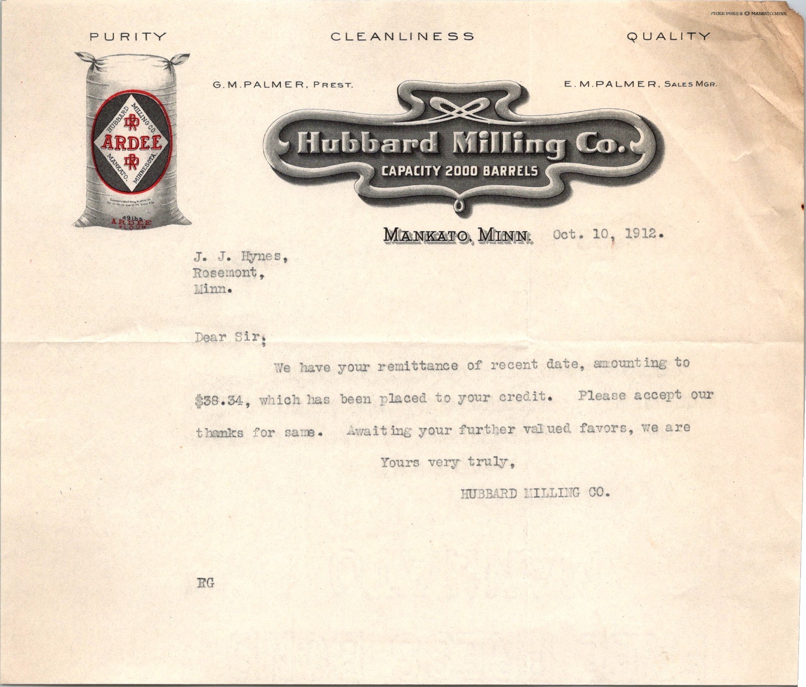 Hubbard Milling Co. 1912 Mankato MN Antique Letterhead Billhead TK21 Hubbard Milling Co. 1912 Mankato MN Antique Letterhead Billhead TK21