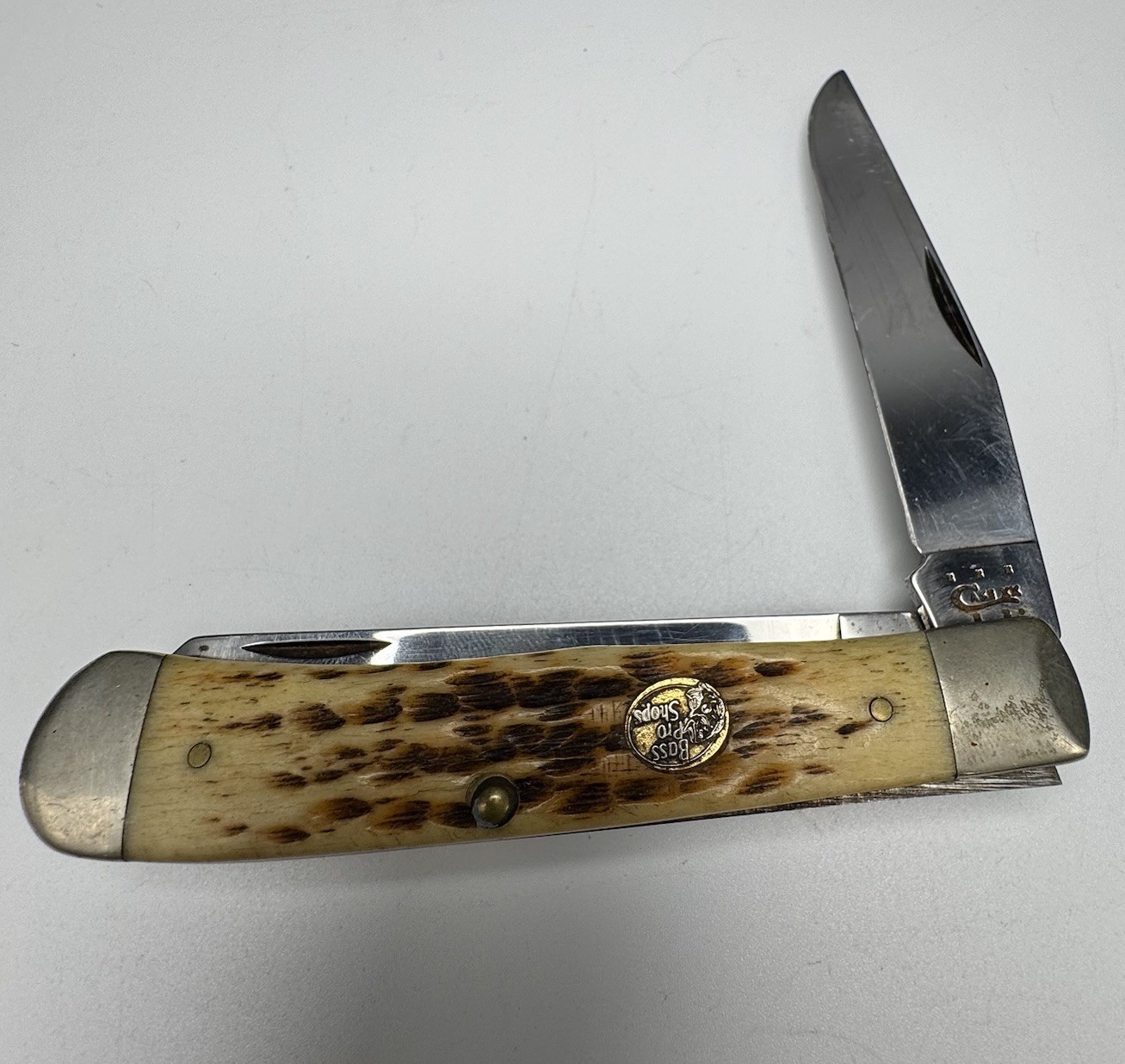 Case Knife 6254 SS Bass Pro Shop Trapper Amber Hunting Folding Knife