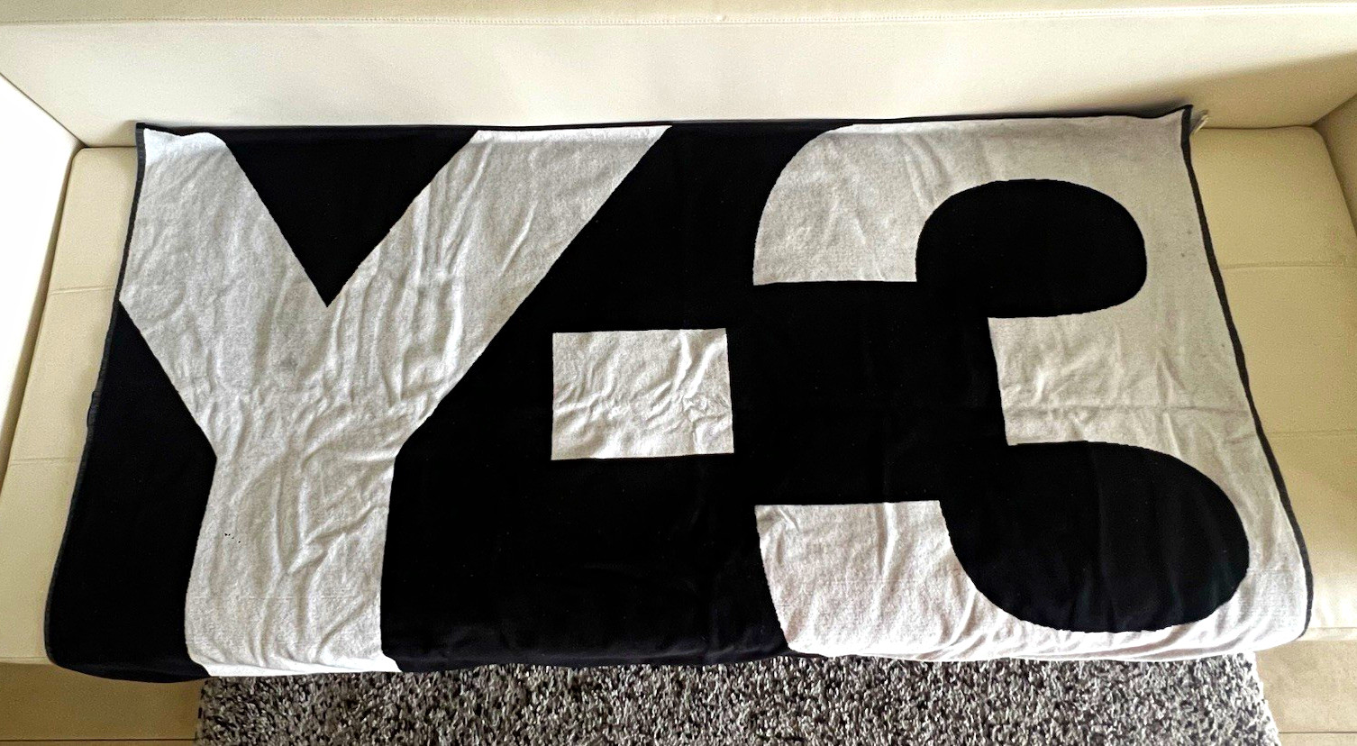 Y-3 Adidas Yohji Yamamoto Black White Beach Towel Made in Belgium Y-3 Adidas Yohji Yamamoto Black White Beach Towel Made in Belgium