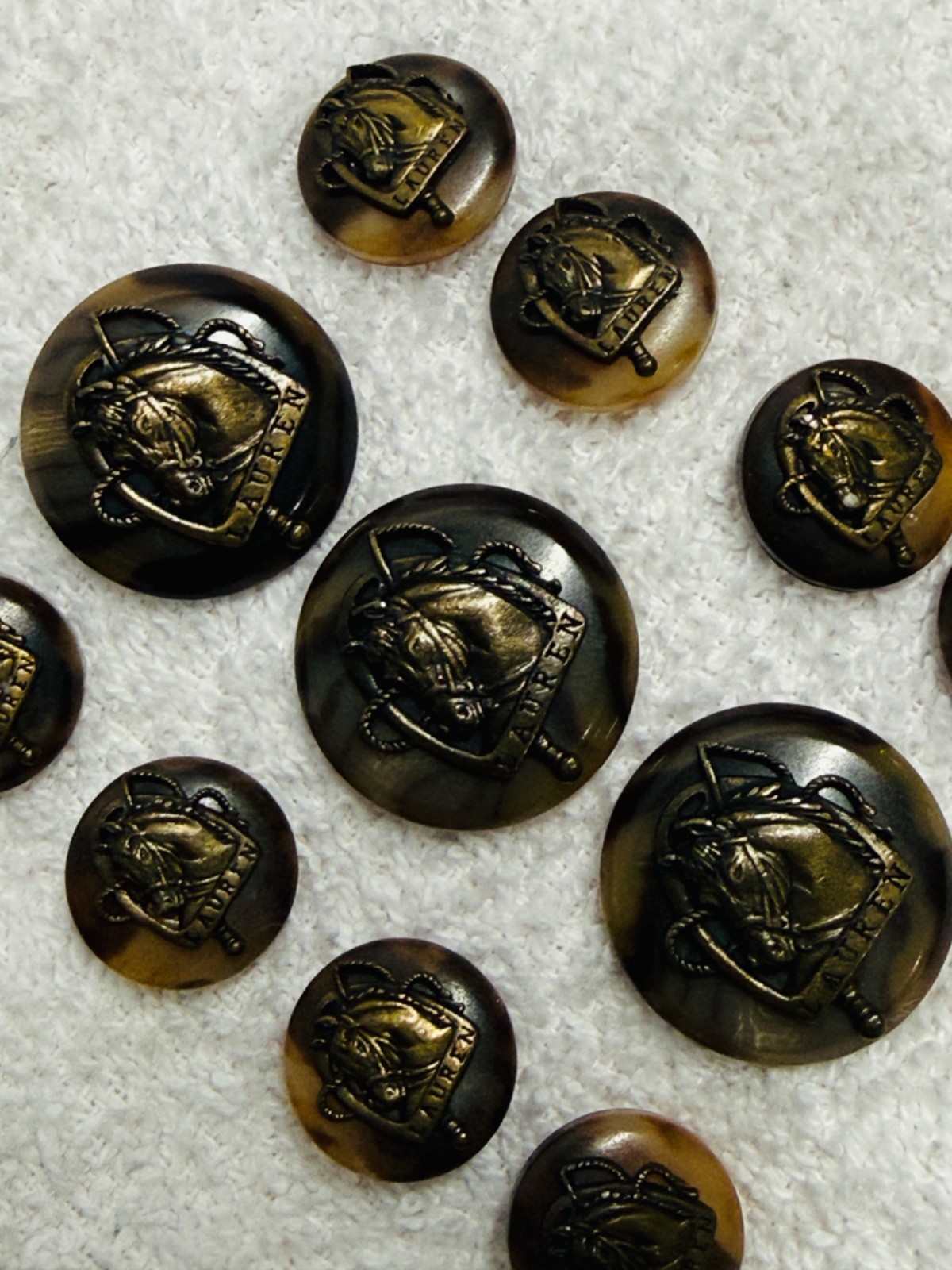 Vintage RALPH LAUREN Horse Head Equestrian Brown Plastic & Metal Button Set
