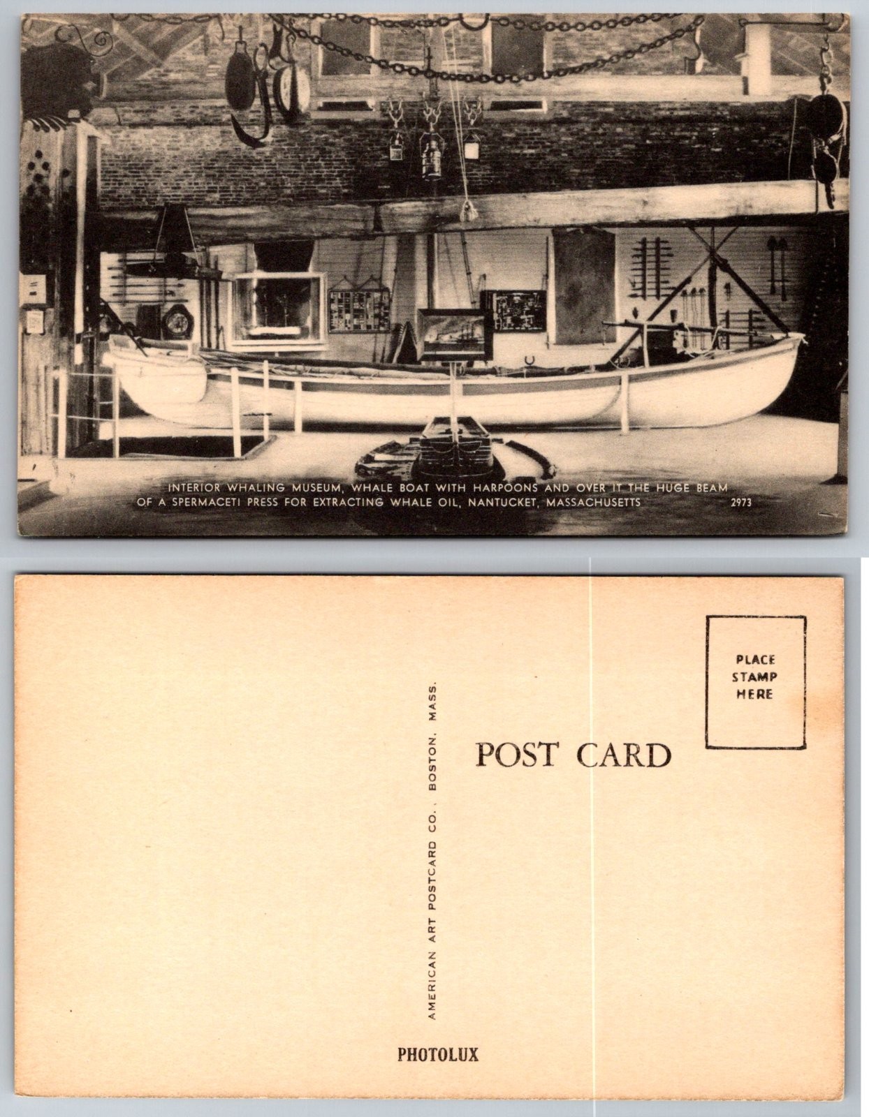Nantucket Massachusetts Whaling Museum Whale Boat Harpoons Postcard Nantucket Massachusetts Whaling Museum Whale Boat Harpoons Postcard