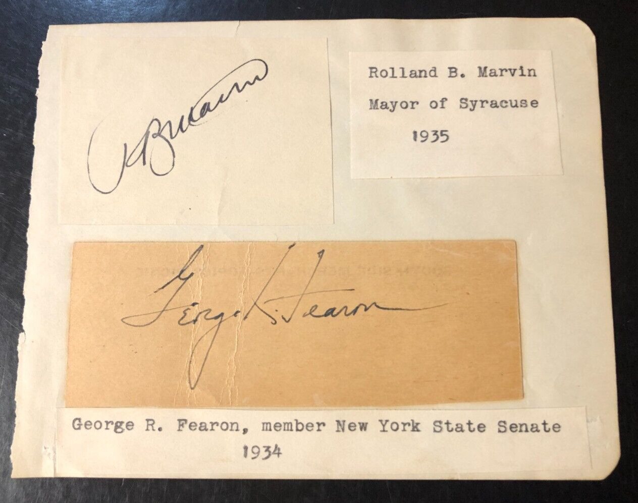 1930s Signatures of the Mayor of Syracuse and a NY State Senator - Album Page