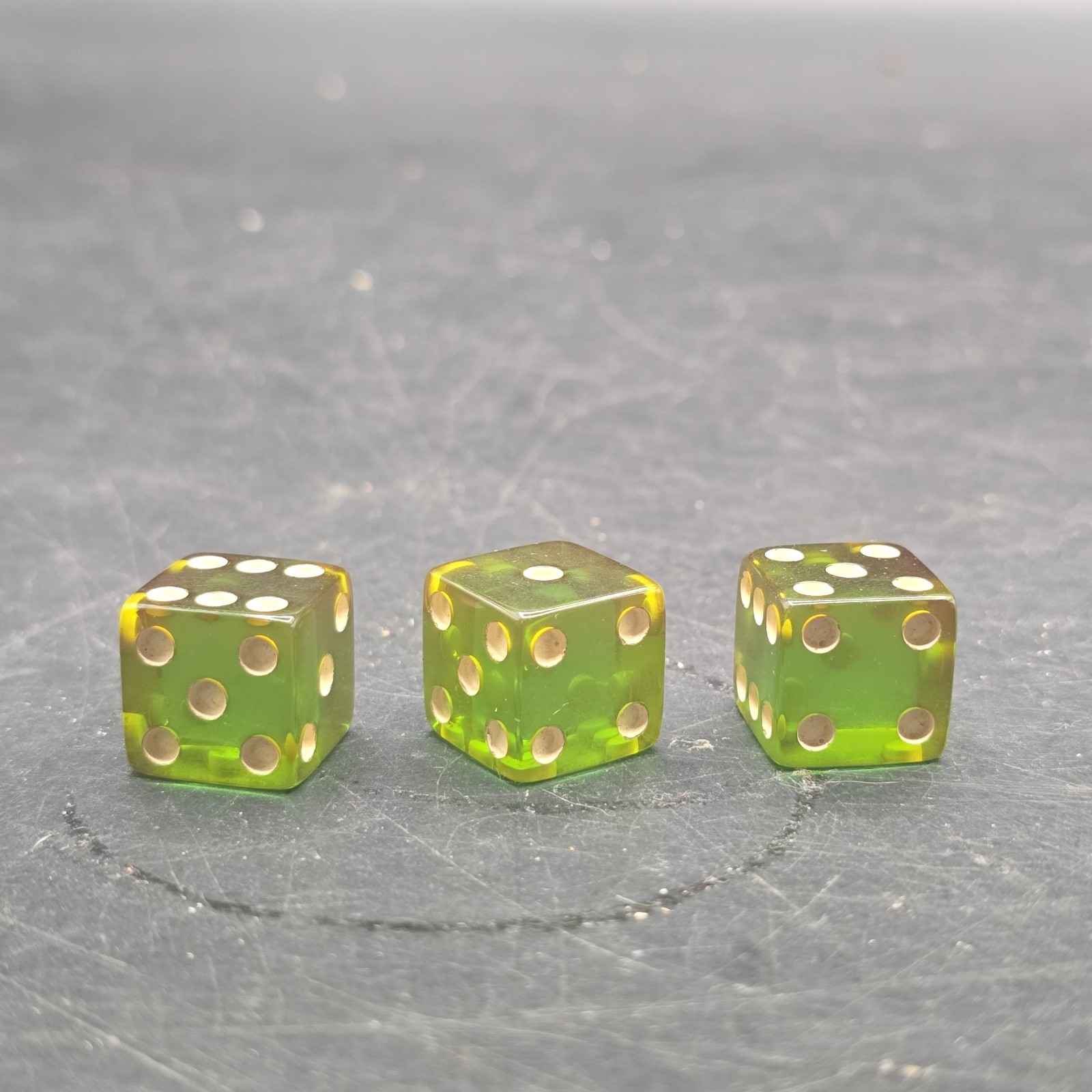 Vintage Translucent Bakelite Green Apple 3 Dice LOT Small 1/2\