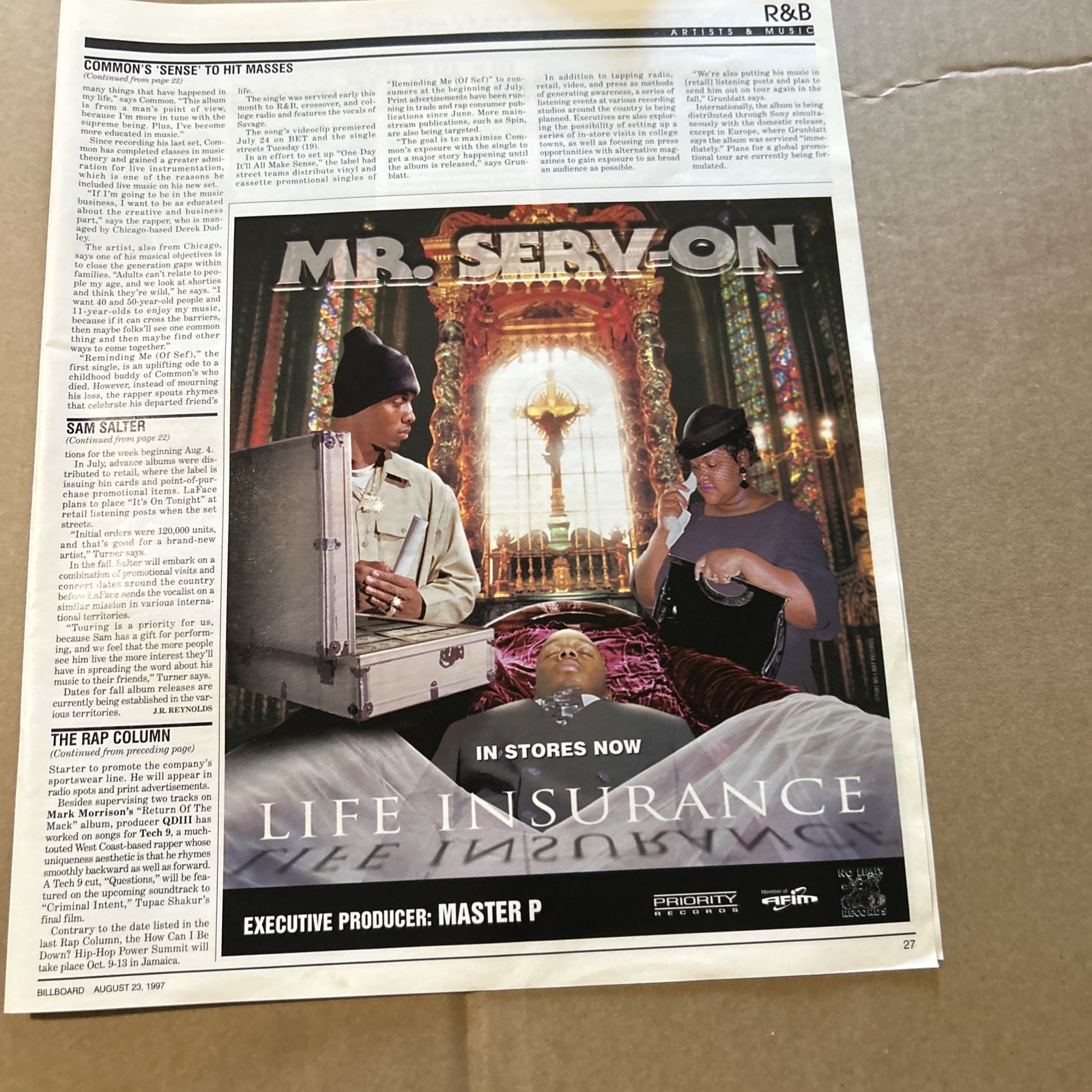Original 13 By 11” Mr Serv-on Life Insurance 1997 Album Ad FLYER-a Original 13 By 11” Mr Serv-on Life Insurance 1997 Album Ad FLYER-a